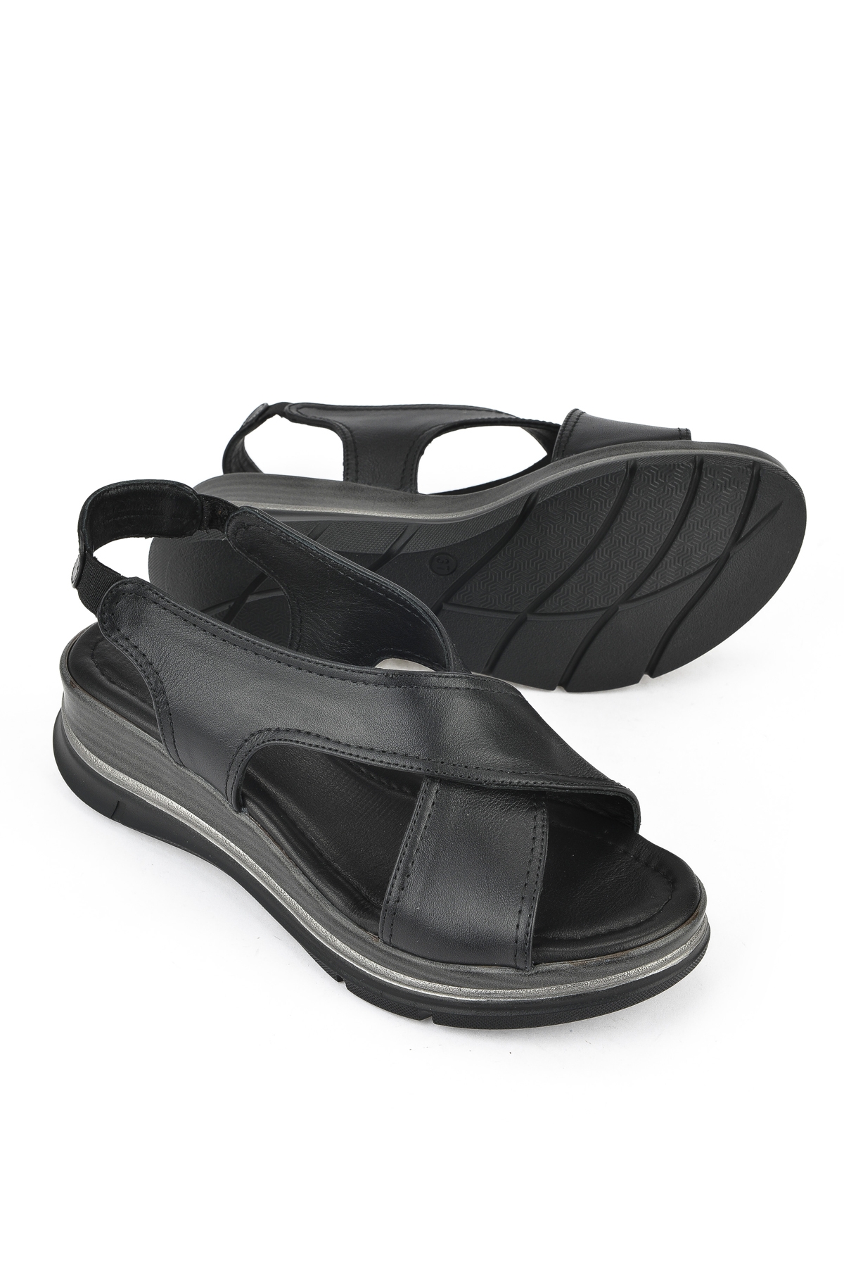 Kadın Hakiki Deri Dolgu Topuk Sandalet 1511020Z2562 Siyah - Görsel 5