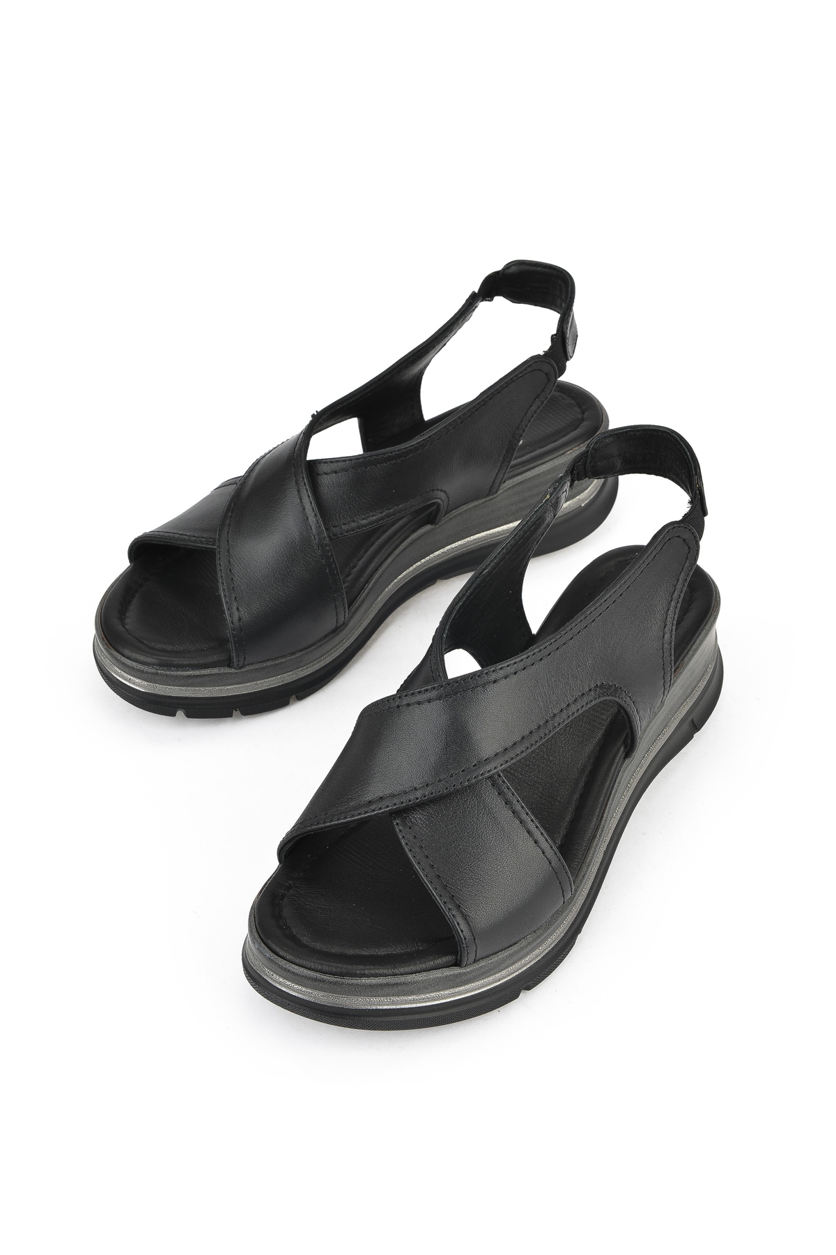 Kadın Hakiki Deri Dolgu Topuk Sandalet 1511020Z2562 Siyah - Görsel 6