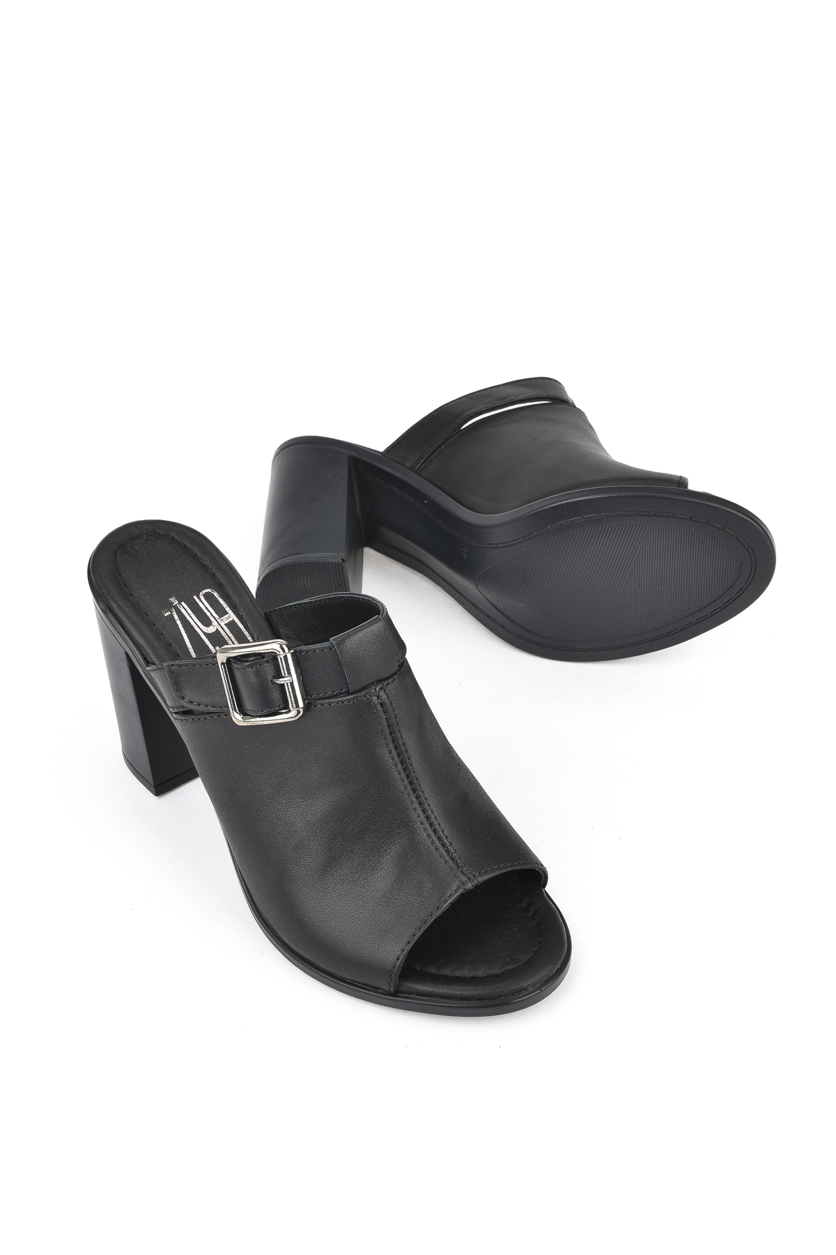 Kadın Hakiki Deri Topuklu Terlik 1511020Z1703 Siyah - Görsel 5