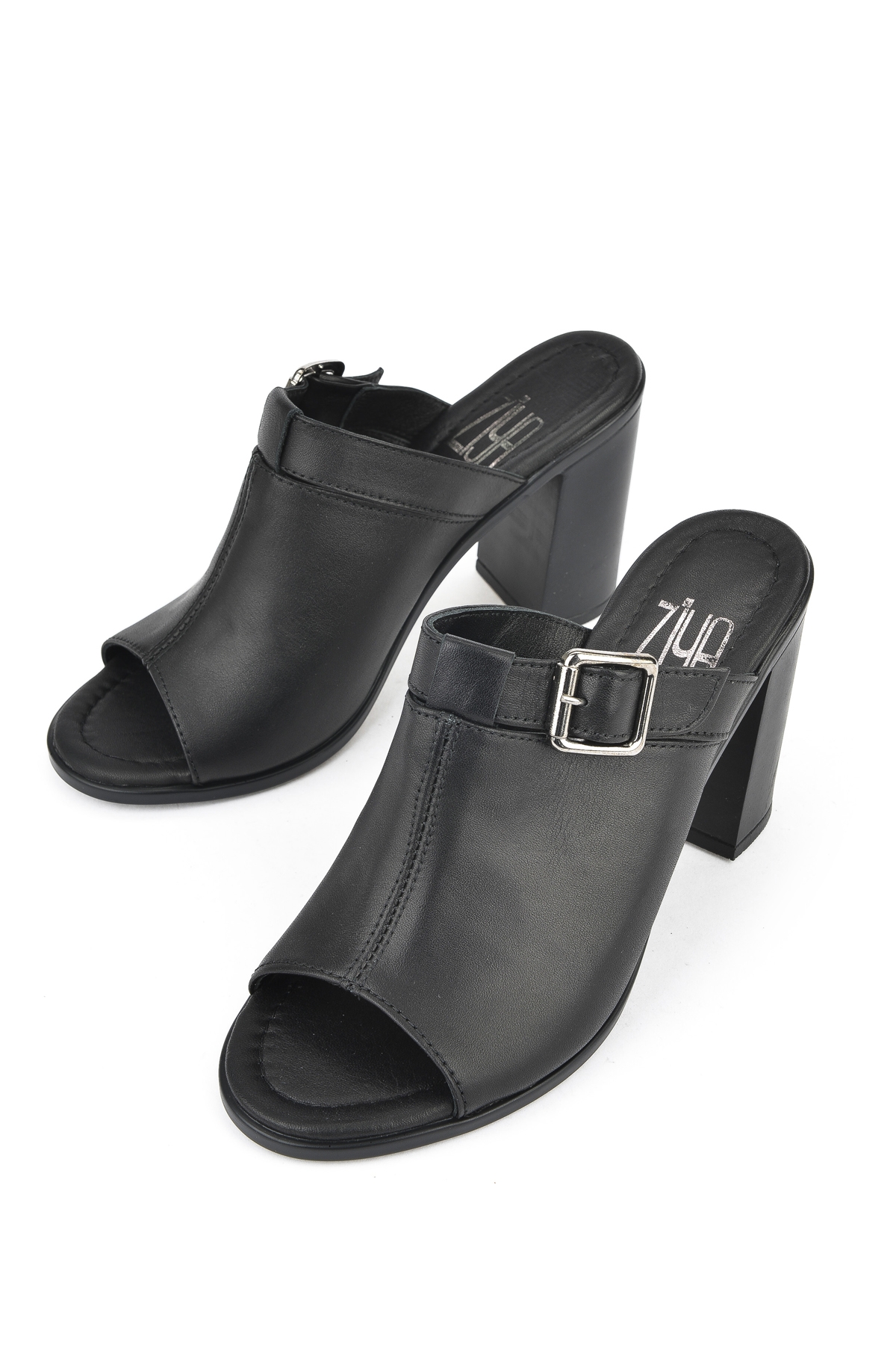 Kadın Hakiki Deri Topuklu Terlik 1511020Z1703 Siyah - Görsel 6
