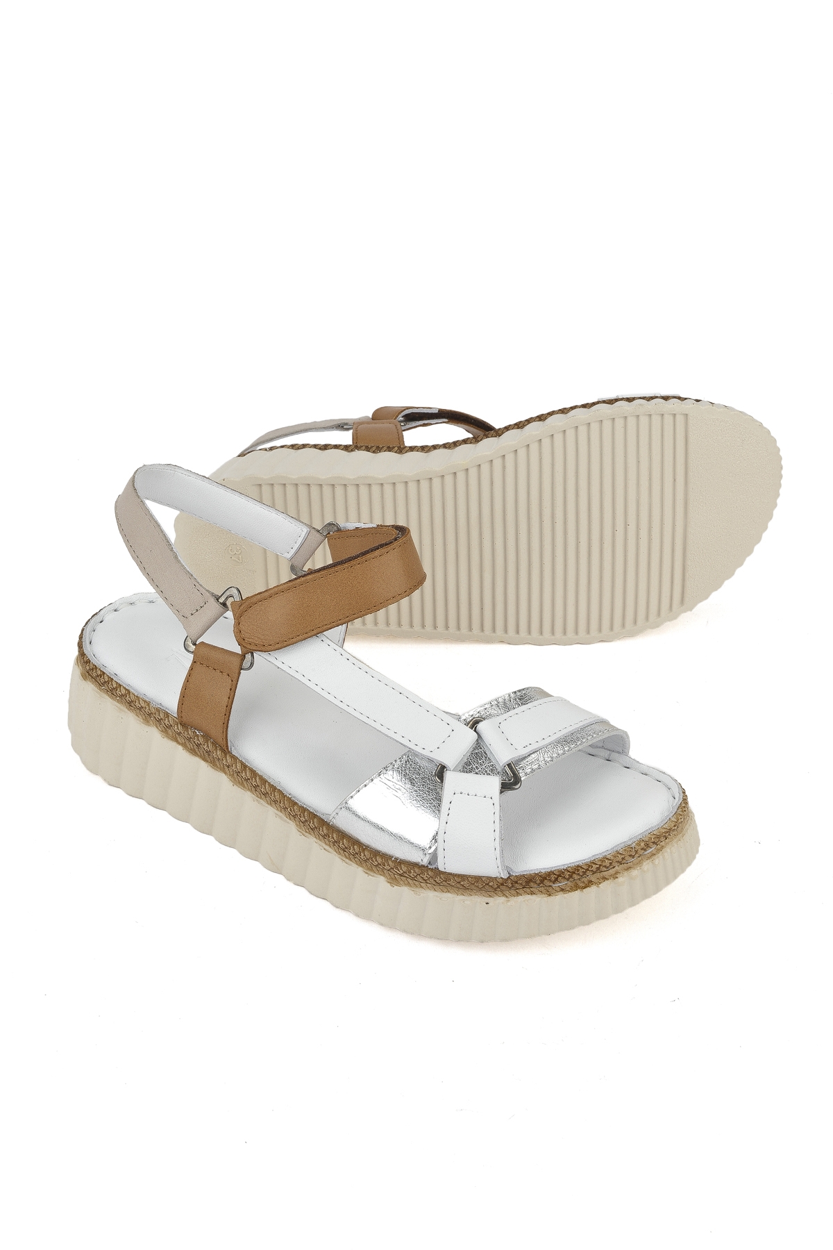 Kadın Hakiki Deri Sandalet 1511008Z413 Beyaz - Görsel 5