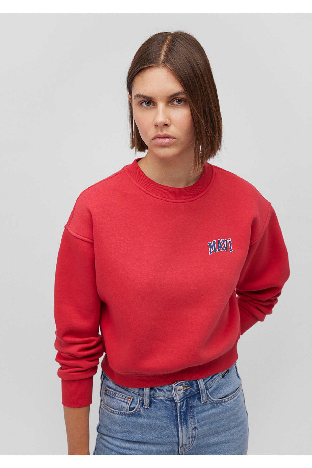 Logo Baskılı Kırmızı Crop Sweatshirt