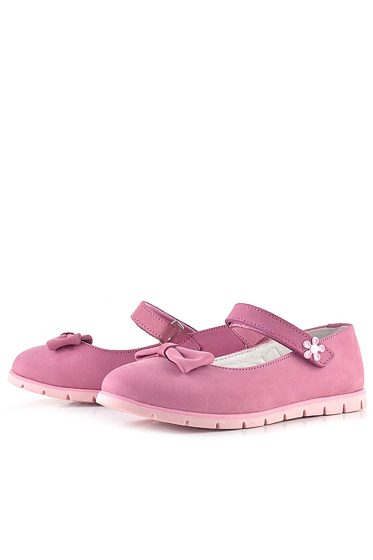 Hakiki Deri Pembe Fiyonklu Çiçek Detaylı Cırtlı Kız Çocuk Babet - Görsel 6