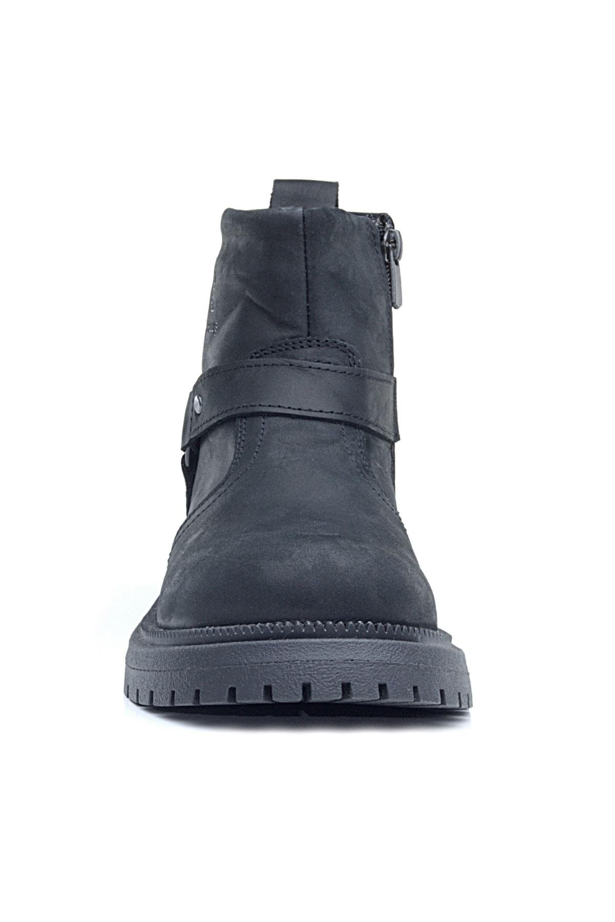 Gerçek Kürklü Hakiki Deri Siyah Nubuk Metal Detaylı Fermuarlı Çocuk Bot - Görsel 4