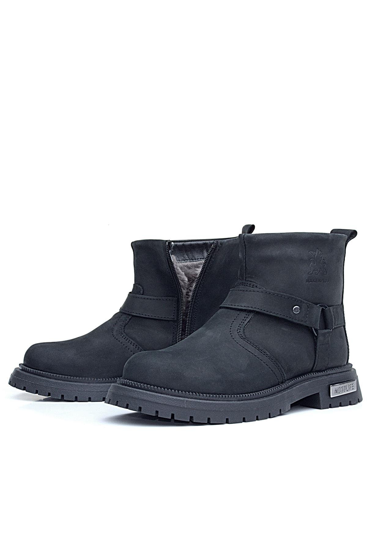 Gerçek Kürklü Hakiki Deri Siyah Nubuk Metal Detaylı Fermuarlı Çocuk Bot - Görsel 7