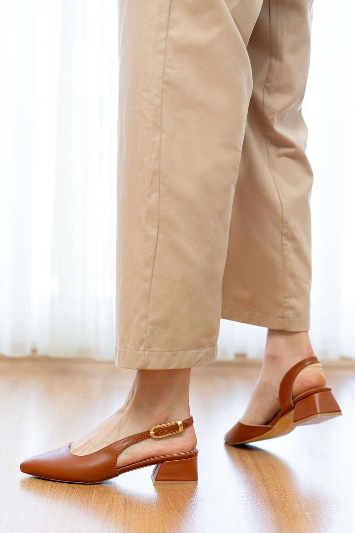 Aura Taba Yanı Tokalı (4 cm Topuk Boyu ) Sivri Burun Topuklu Babet Ayakkabı - Görsel 7