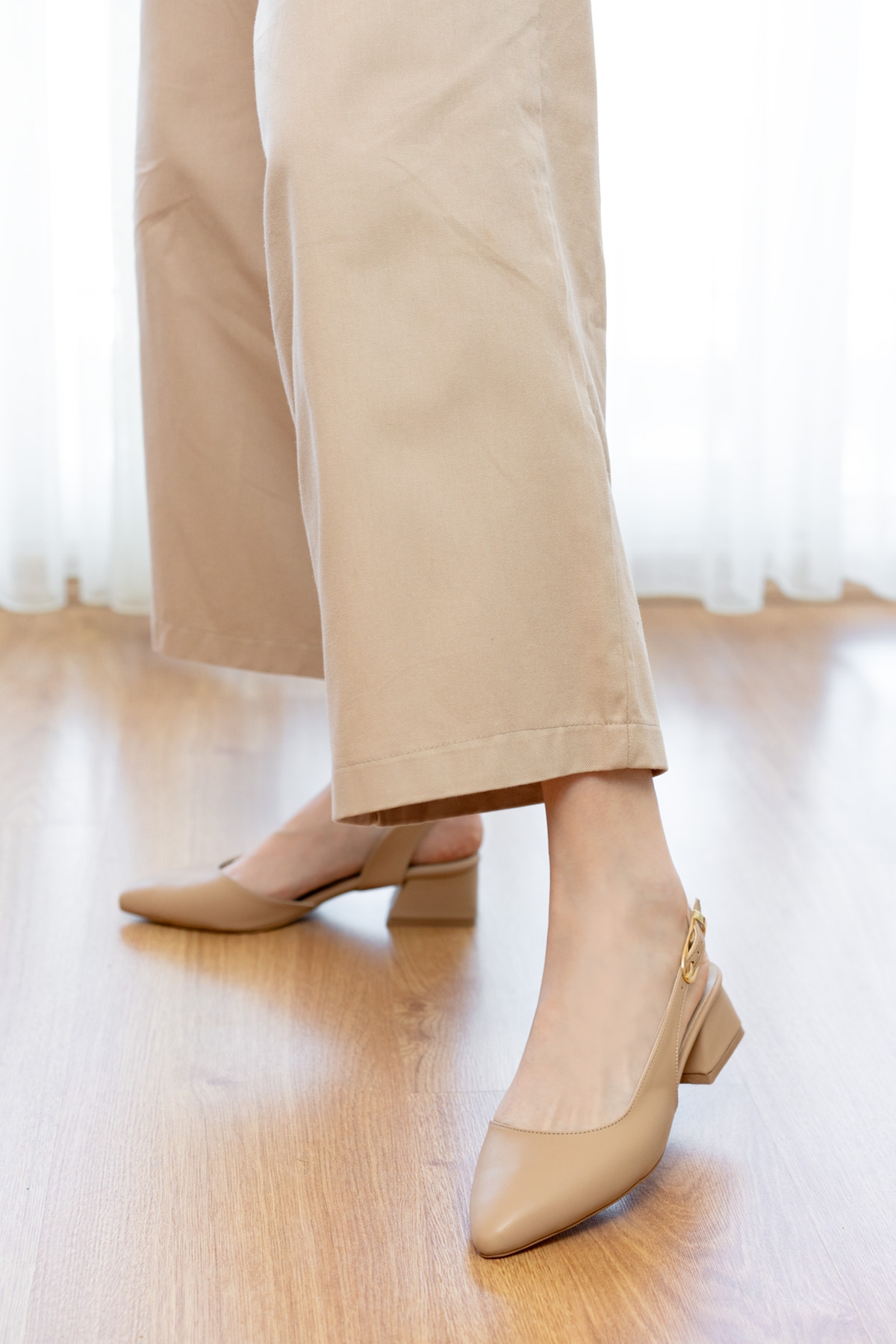 Aura Nude Yanı Tokalı (4 cm Topuk Boyu ) Sivri Burun Topuklu Babet Ayakkabı - Görsel 5