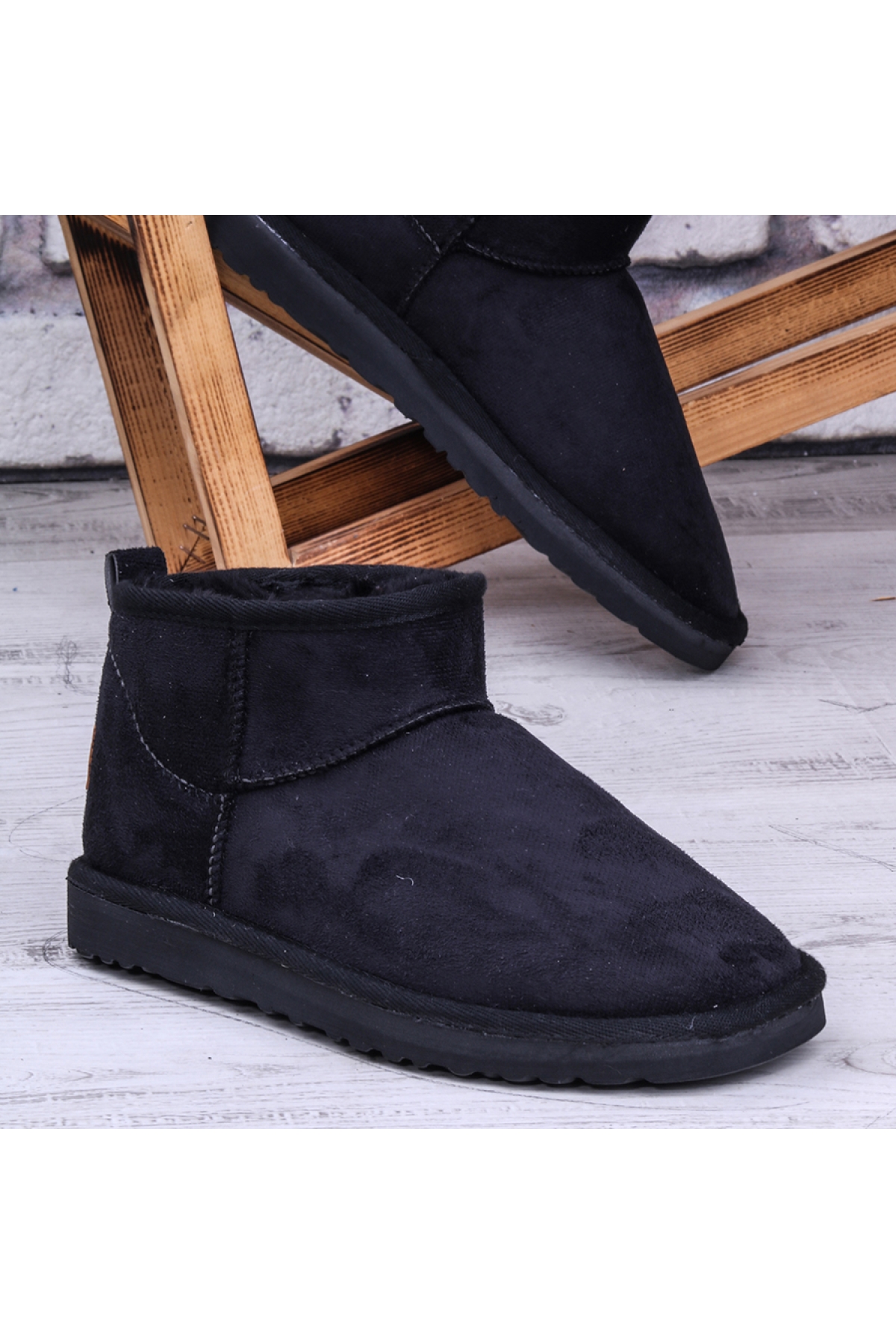 Ug Kısa Süet Kadife Kadın Bot Kışlık Siyah - Görsel 2