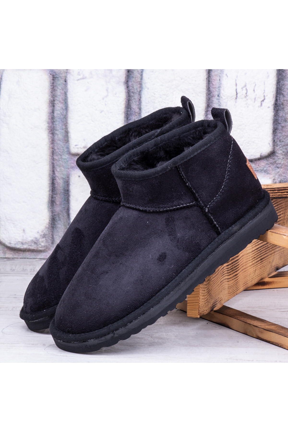Ug Kısa Süet Kadife Kadın Bot Kışlık Siyah - Görsel 3