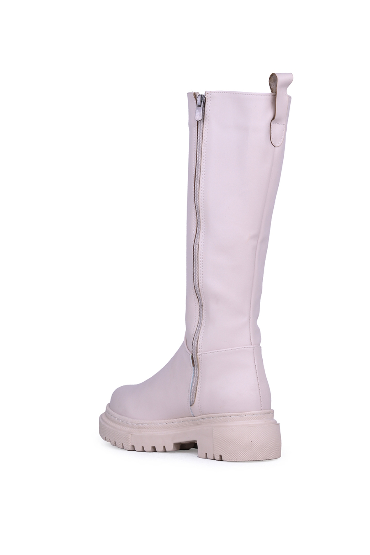 Kadın Düz Çizme Fermuarlı Bot Kaymaz Kauçuk Taban Bej - Görsel 4