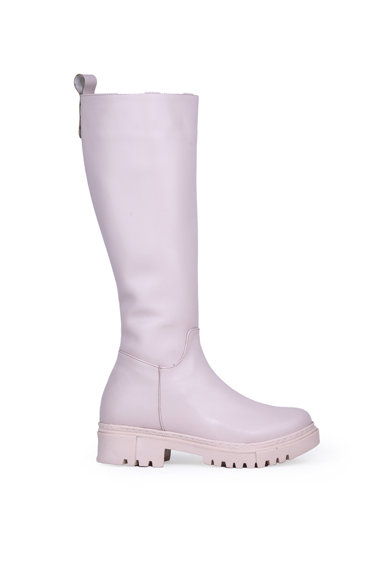 Ghattix Kadın Çizme Dizaltı Fermuarlı Düz Taban Bej - Görsel 2