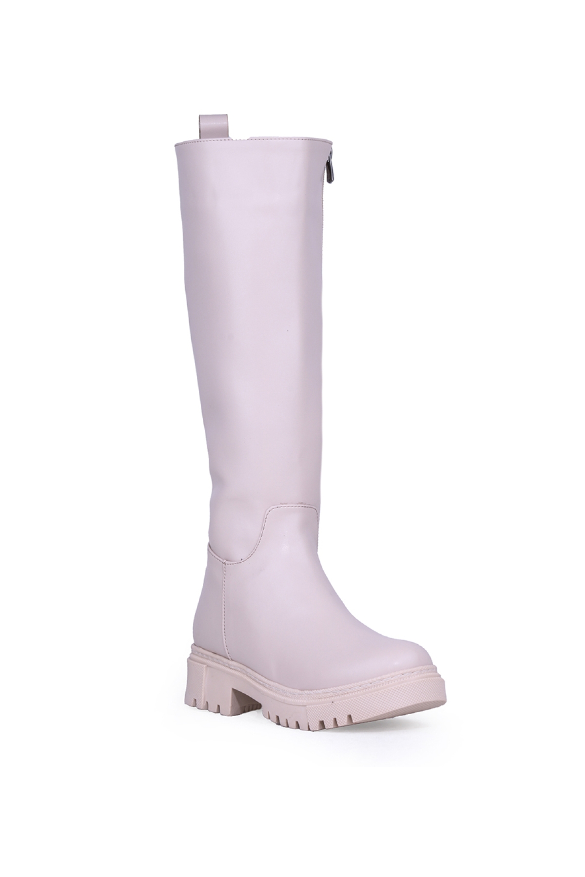 Ghattix Kadın Çizme Dizaltı Fermuarlı Düz Taban Bej - Görsel 3