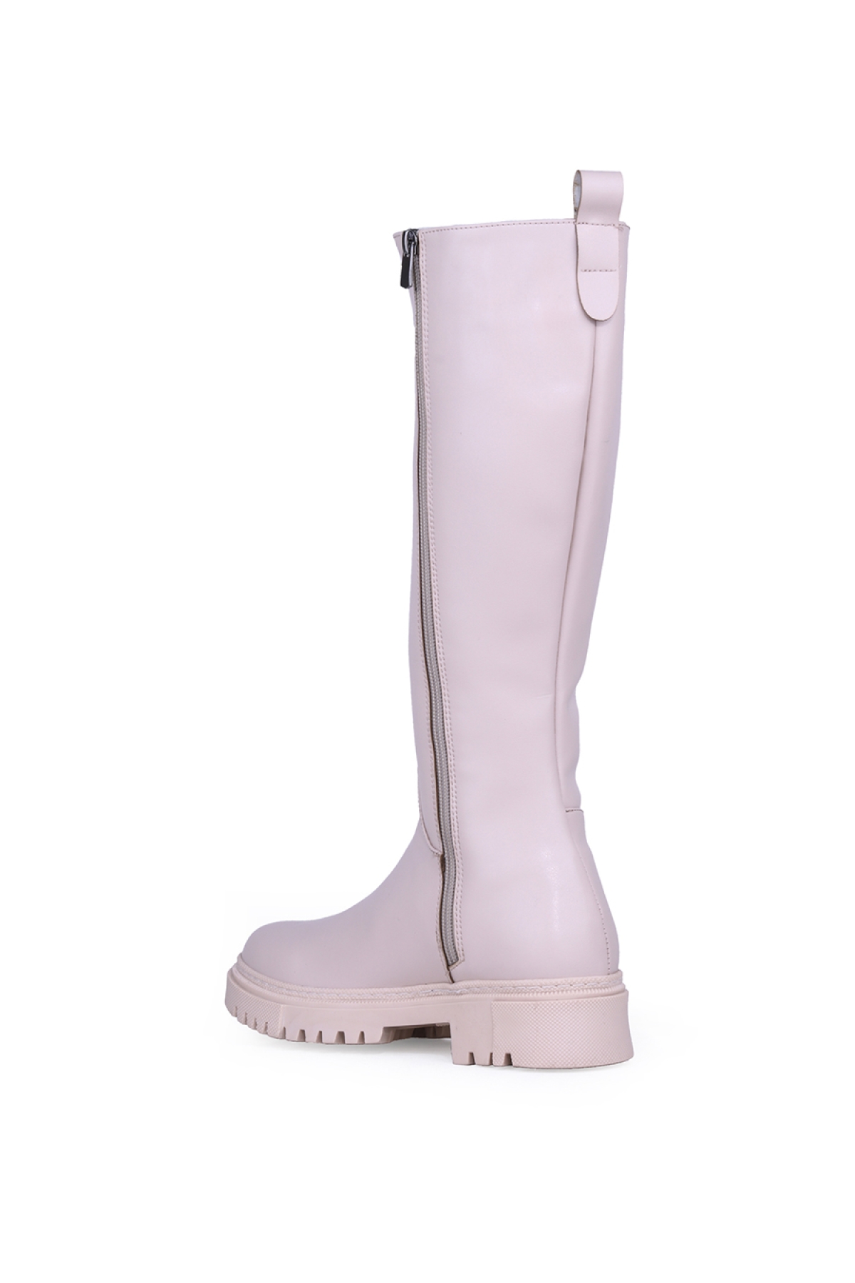 Ghattix Kadın Çizme Dizaltı Fermuarlı Düz Taban Bej - Görsel 4