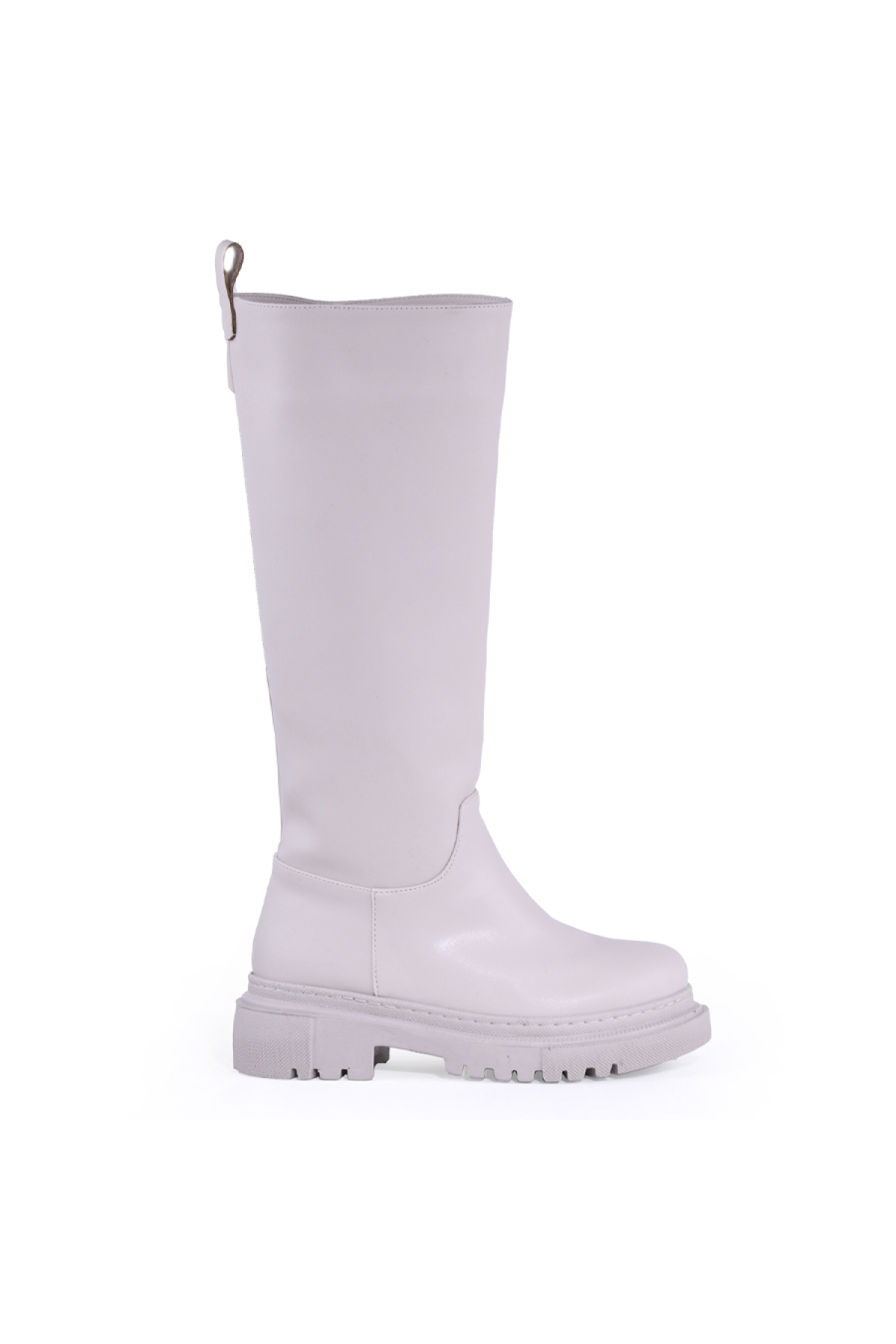 Düz Suni Deri Diz Altı Kadın Çizme Bej - Görsel 2