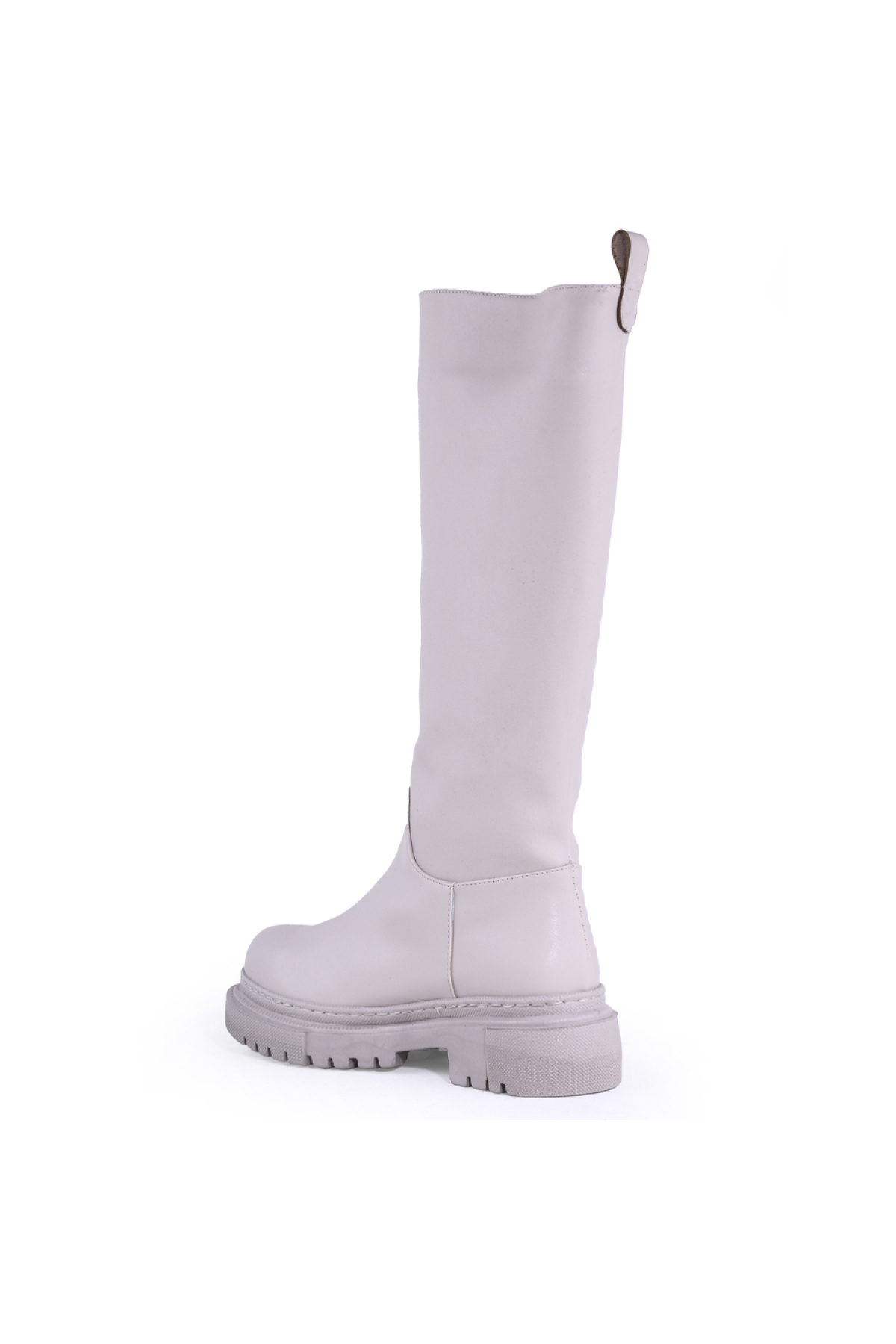 Düz Suni Deri Diz Altı Kadın Çizme Bej - Görsel 6