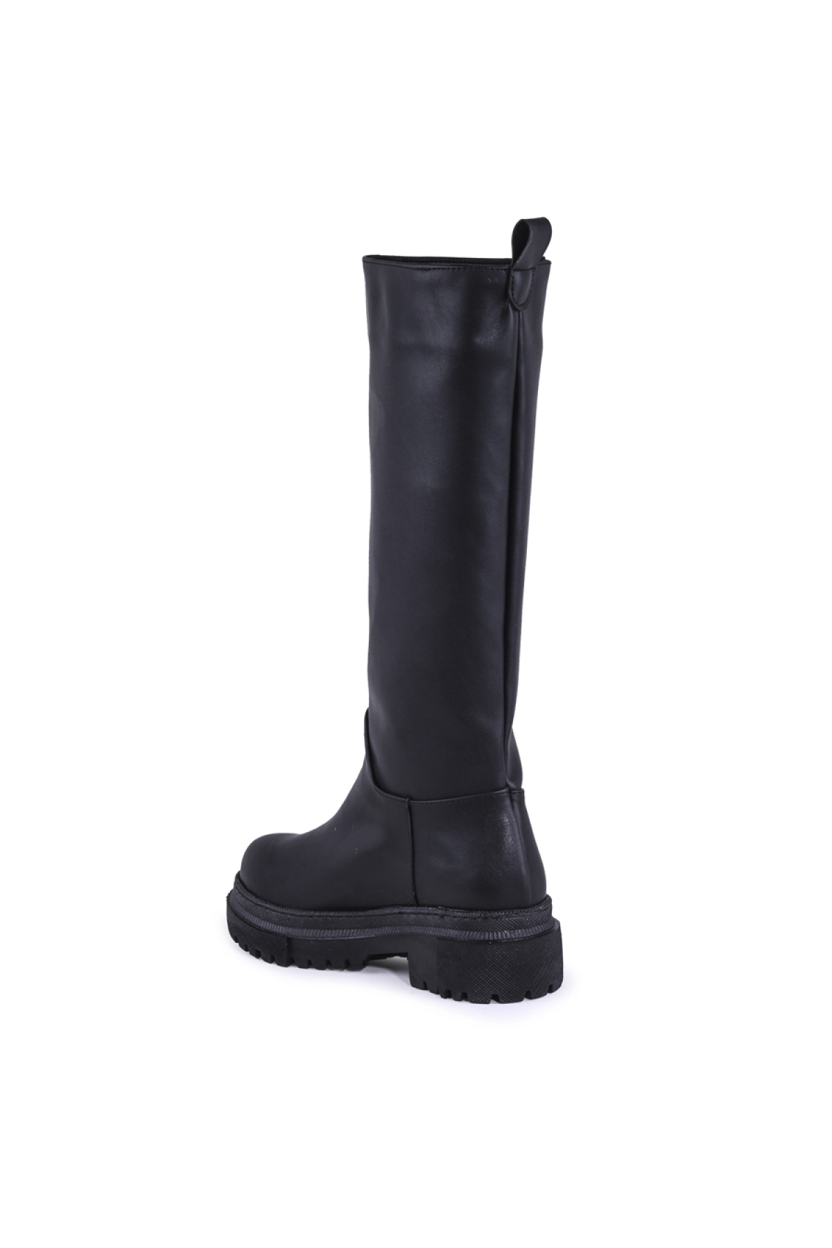 Düz Suni Deri Diz Altı Kadın Çizme Siyah - Görsel 5