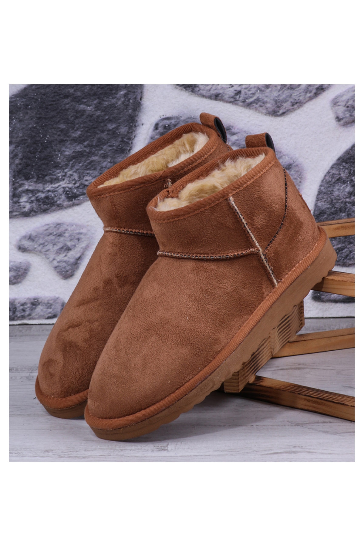 Ug Kısa Süet Kadife Kadın Bot Kışlık Taba - Görsel 3