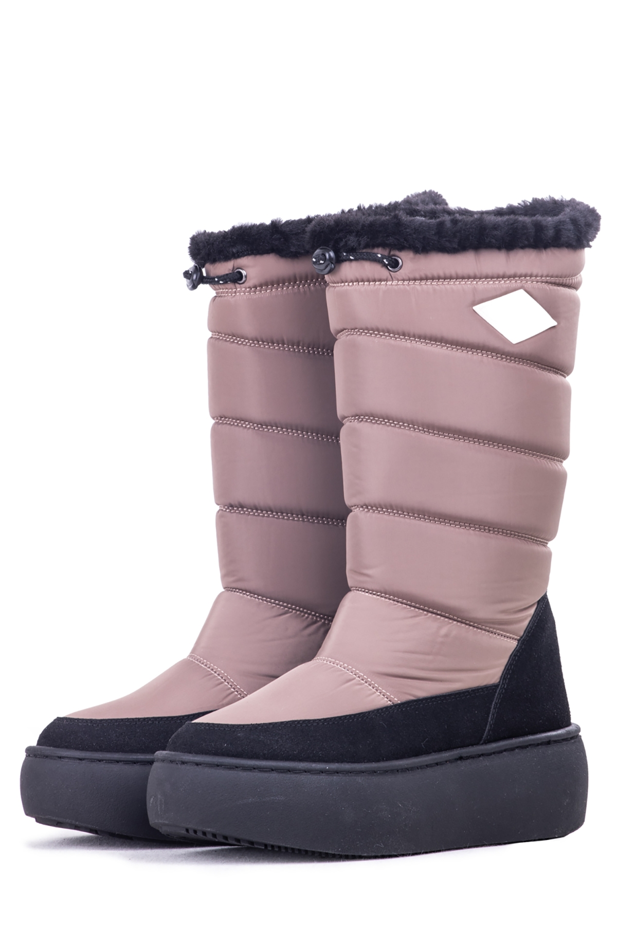 31070 Kadın Diz Altı İçi Yünlü Bot Vizon - Görsel 4