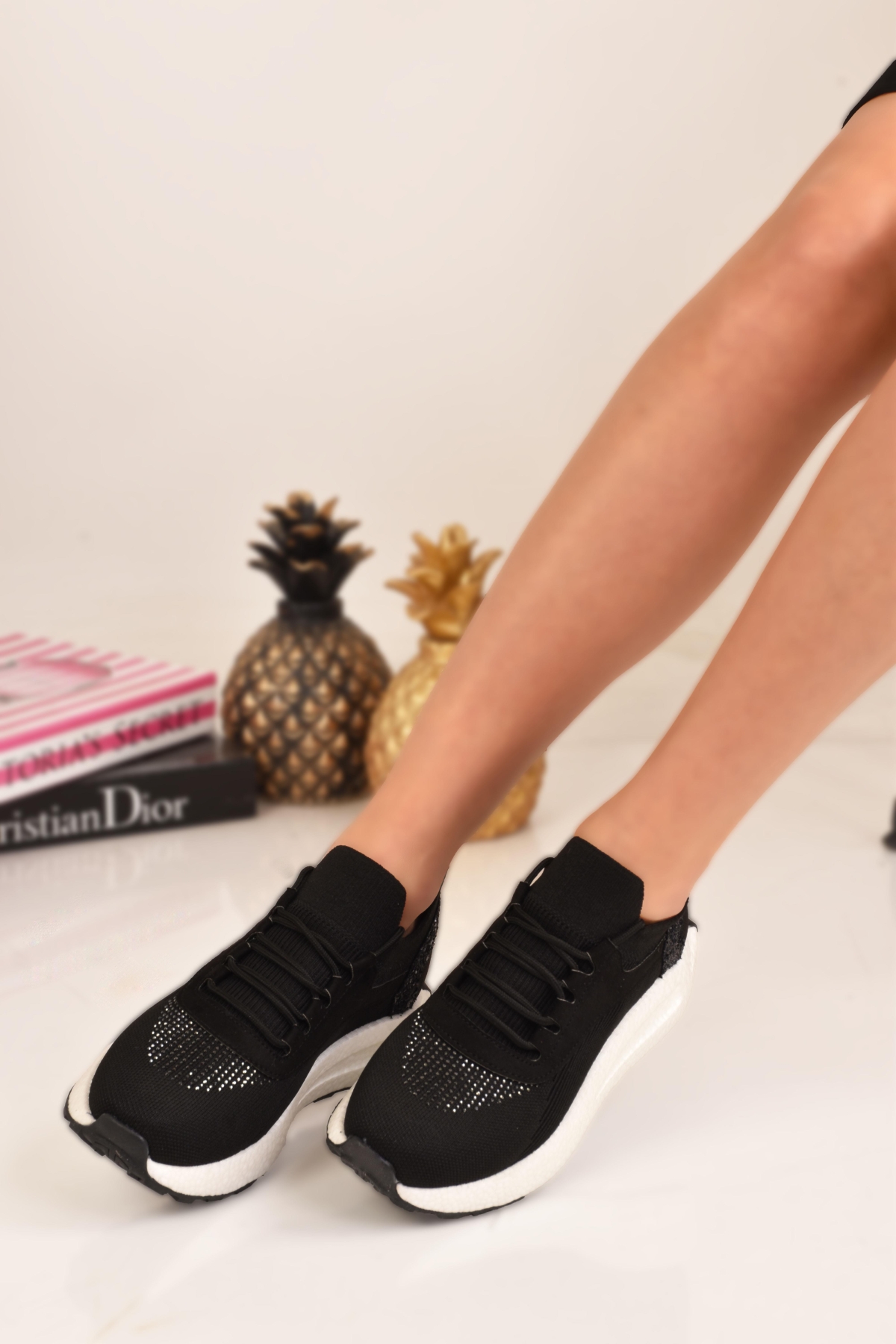 Kadın Kalın Tabanlı Taş Detaylı Sneaker Spor Ayakkabı - Görsel 3