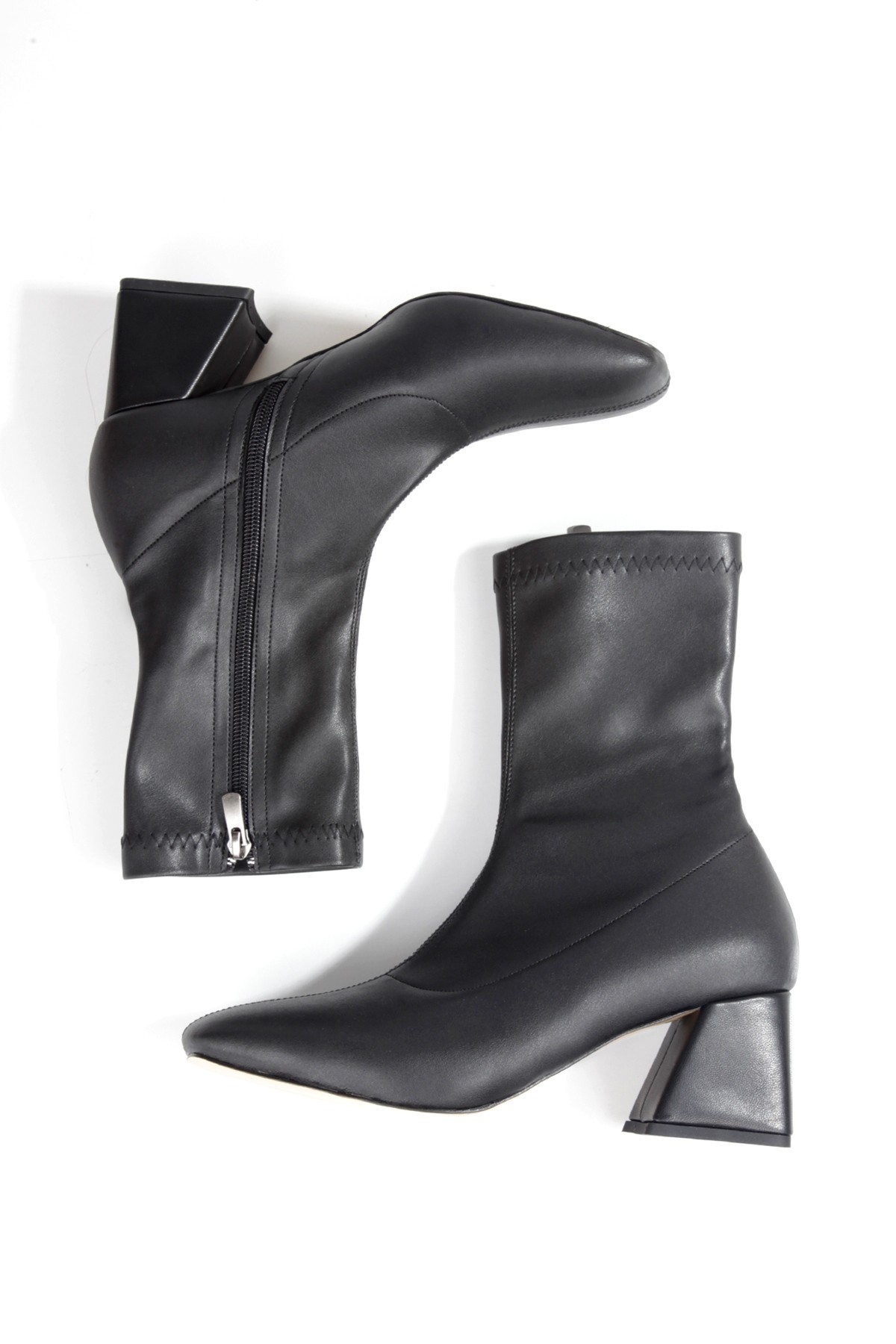 Stomer Siyah Streç Küt Burun Topuklu Bot - Görsel 3