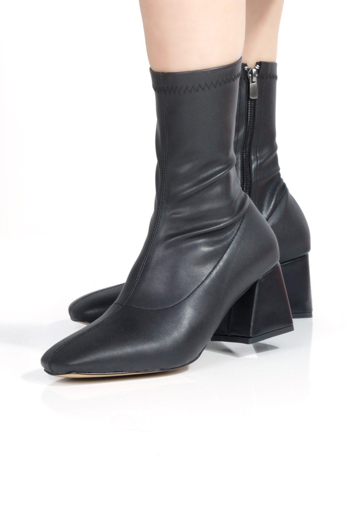 Stomer Siyah Streç Küt Burun Topuklu Bot - Görsel 5