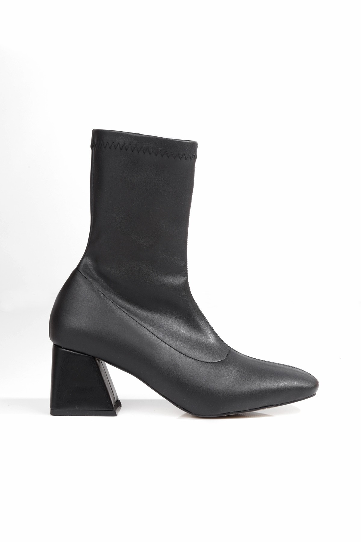 Stomer Siyah Streç Küt Burun Topuklu Bot - Görsel 6