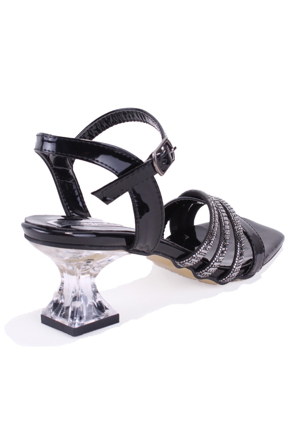 DZA07-1284055 Siyah Rugan Şeffaf Topuklu Abiye Kadın Ayakkabı - Görsel 5