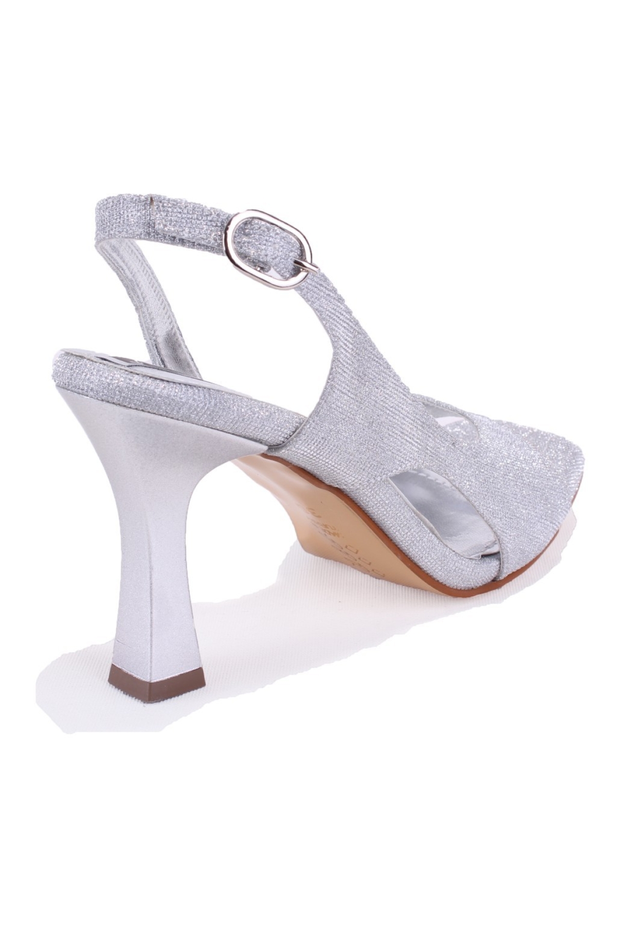 DZA07-928455 Gümüş Simli Abiye Topuklu Kadın Ayakkabı - Görsel 5