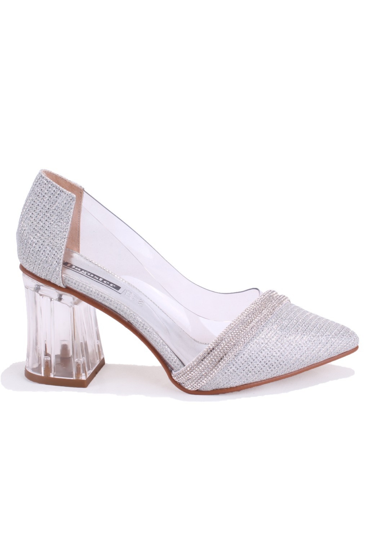 DZA07-11153806 Gümüş Şeffaf Topuklu Abiye Kadın Ayakkabı - Görsel 3