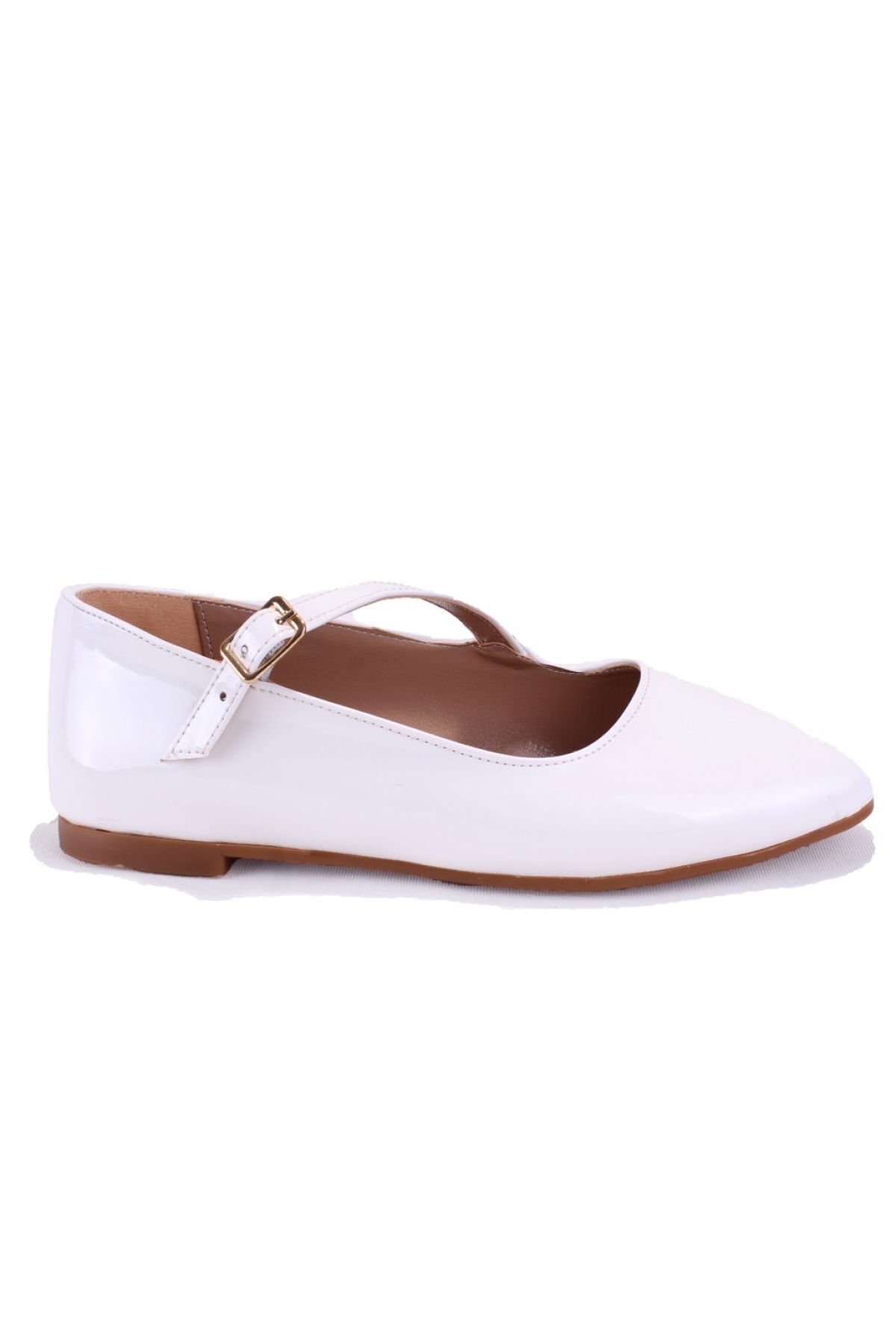 DZA07-115055 Beyaz Rugan Günlük Babet Kadın Ayakkabı - Görsel 3