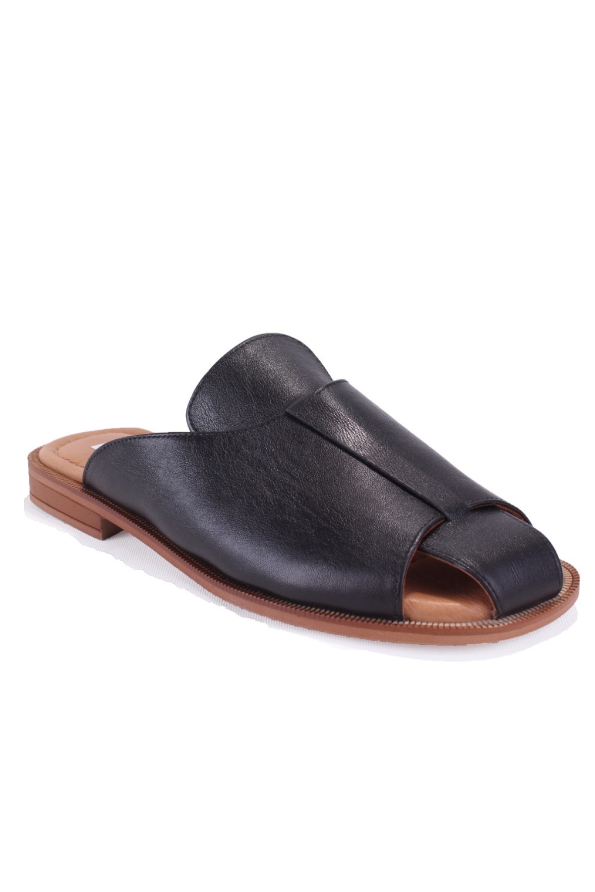 DZA07-60216229 Siyah Günlük Ortopedik Deri Spor Kadın Terlik - Görsel 2