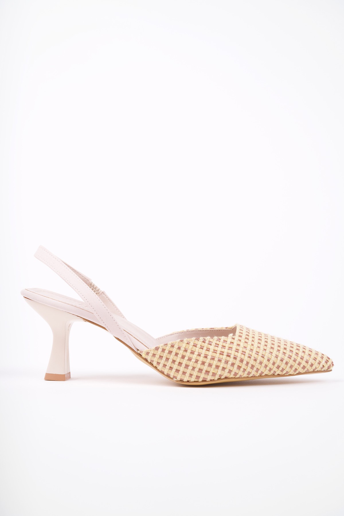 LOUVRE Sivri Burun Arkası Açık Lastikli Hasır Kadın Günlük Topuklu Terlik - Görsel 4