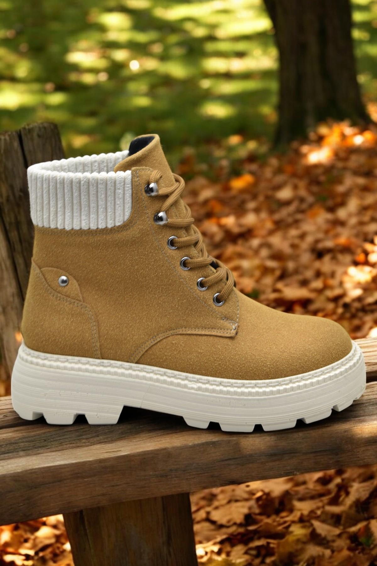 778 Günlük Bağcıklı Fermuarlı Kadın Bot Ayakkabı Kışlık Bayan Bot Nubuk Malzeme - Görsel 2