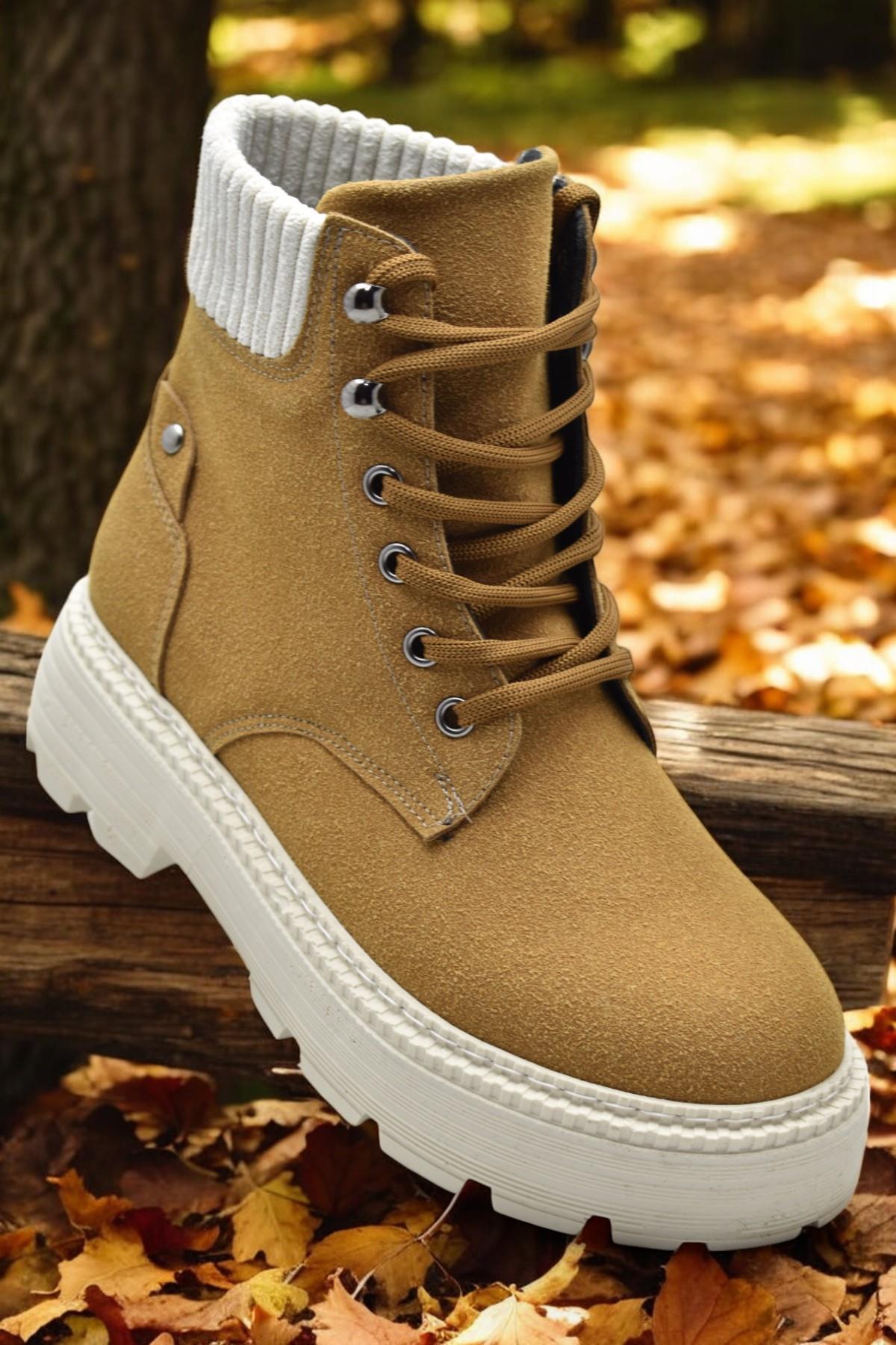 778 Günlük Bağcıklı Fermuarlı Kadın Bot Ayakkabı Kışlık Bayan Bot Nubuk Malzeme - Görsel 3