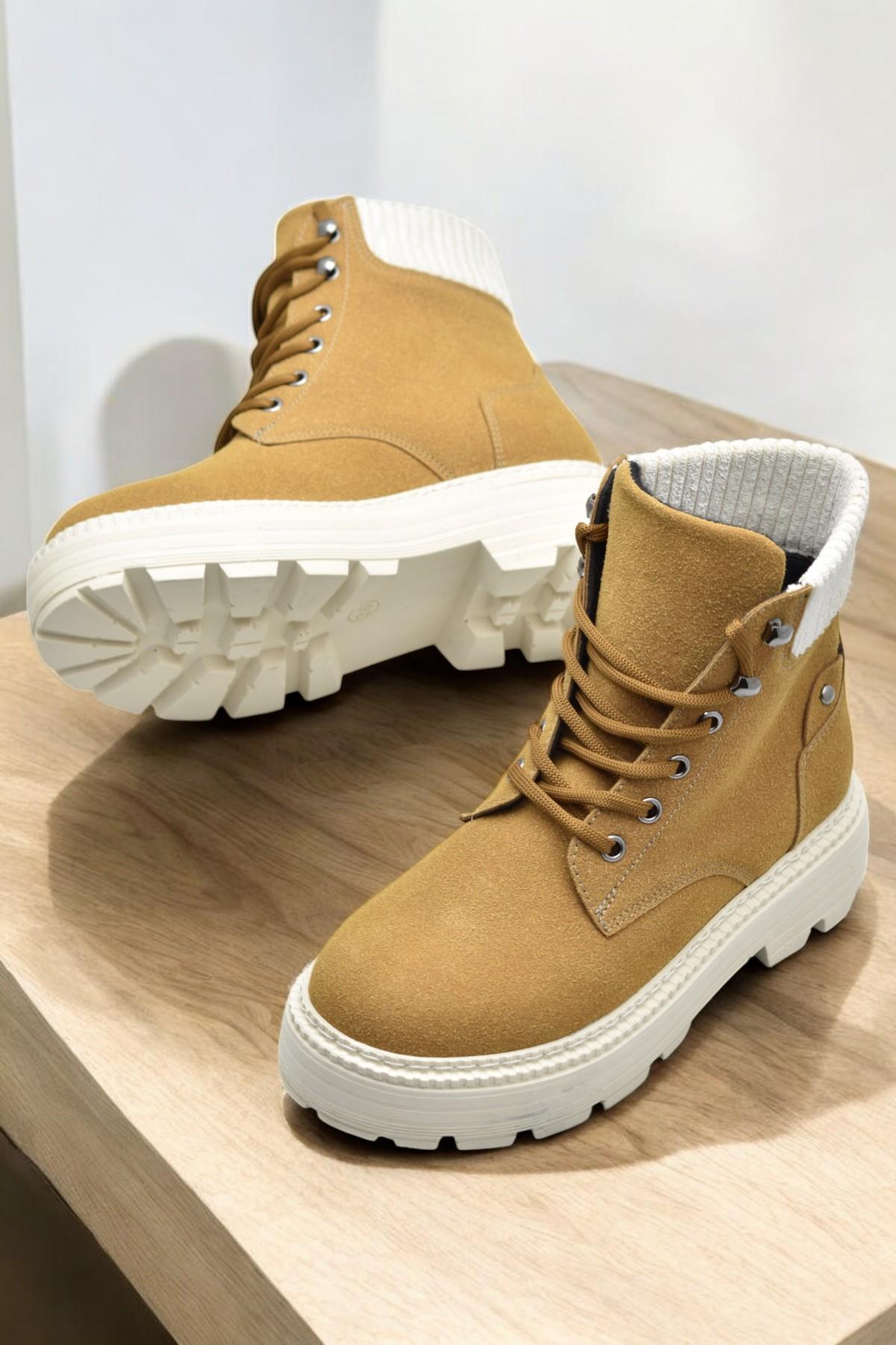 778 Günlük Bağcıklı Fermuarlı Kadın Bot Ayakkabı Kışlık Bayan Bot Nubuk Malzeme - Görsel 5