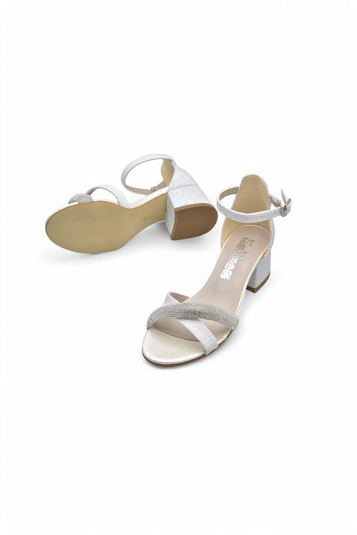 351 Abiye Kız Çocuk Topuklu Ayakkabı Taşlı Açık Kız Çocuk Nişan Abiye Ayakkabısı - Görsel 2