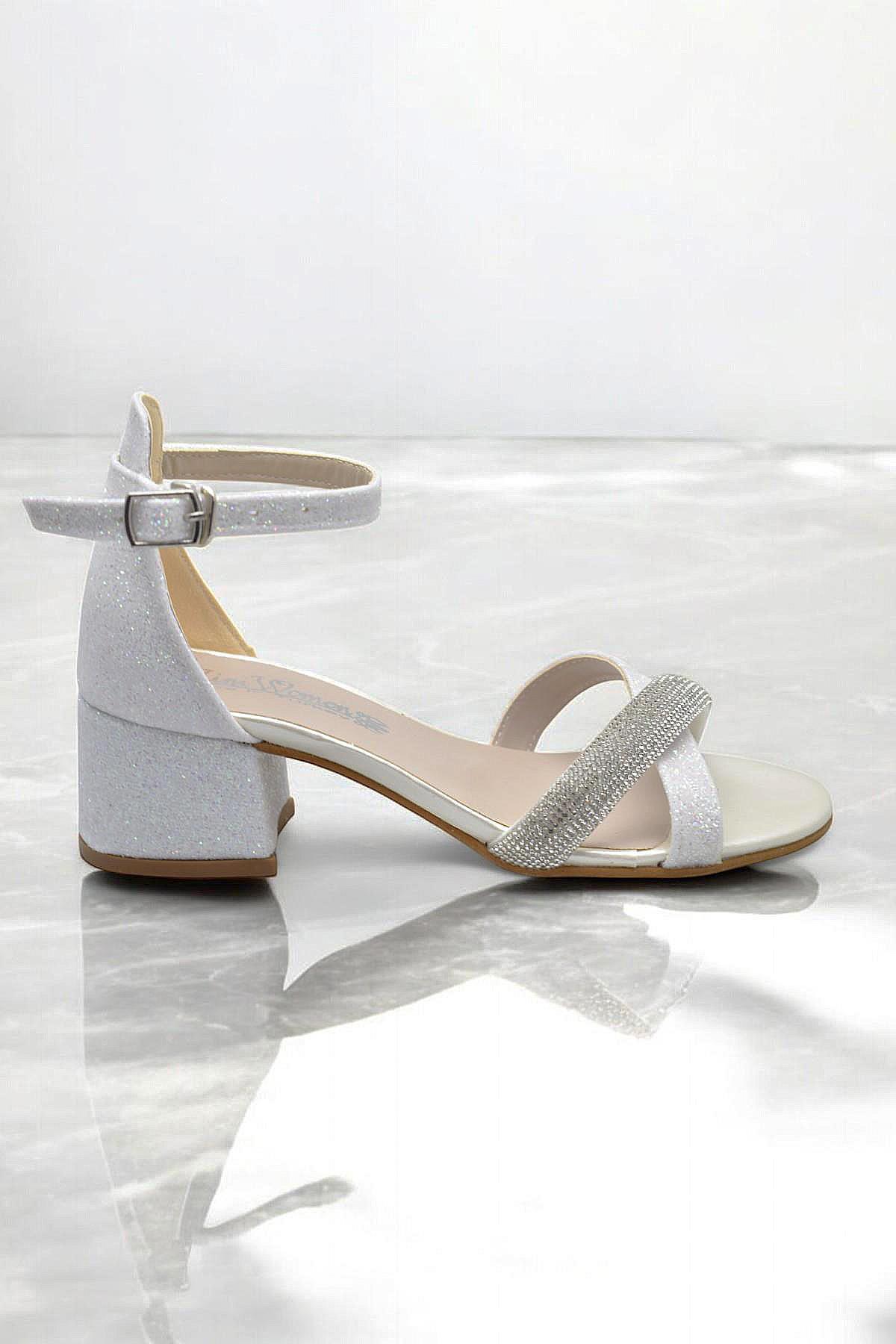 351 Abiye Kız Çocuk Topuklu Ayakkabı Taşlı Açık Kız Çocuk Nişan Abiye Ayakkabısı - Görsel 3