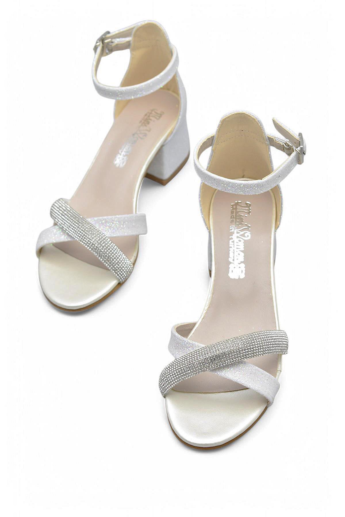 351 Abiye Kız Çocuk Topuklu Ayakkabı Taşlı Açık Kız Çocuk Nişan Abiye Ayakkabısı - Görsel 4