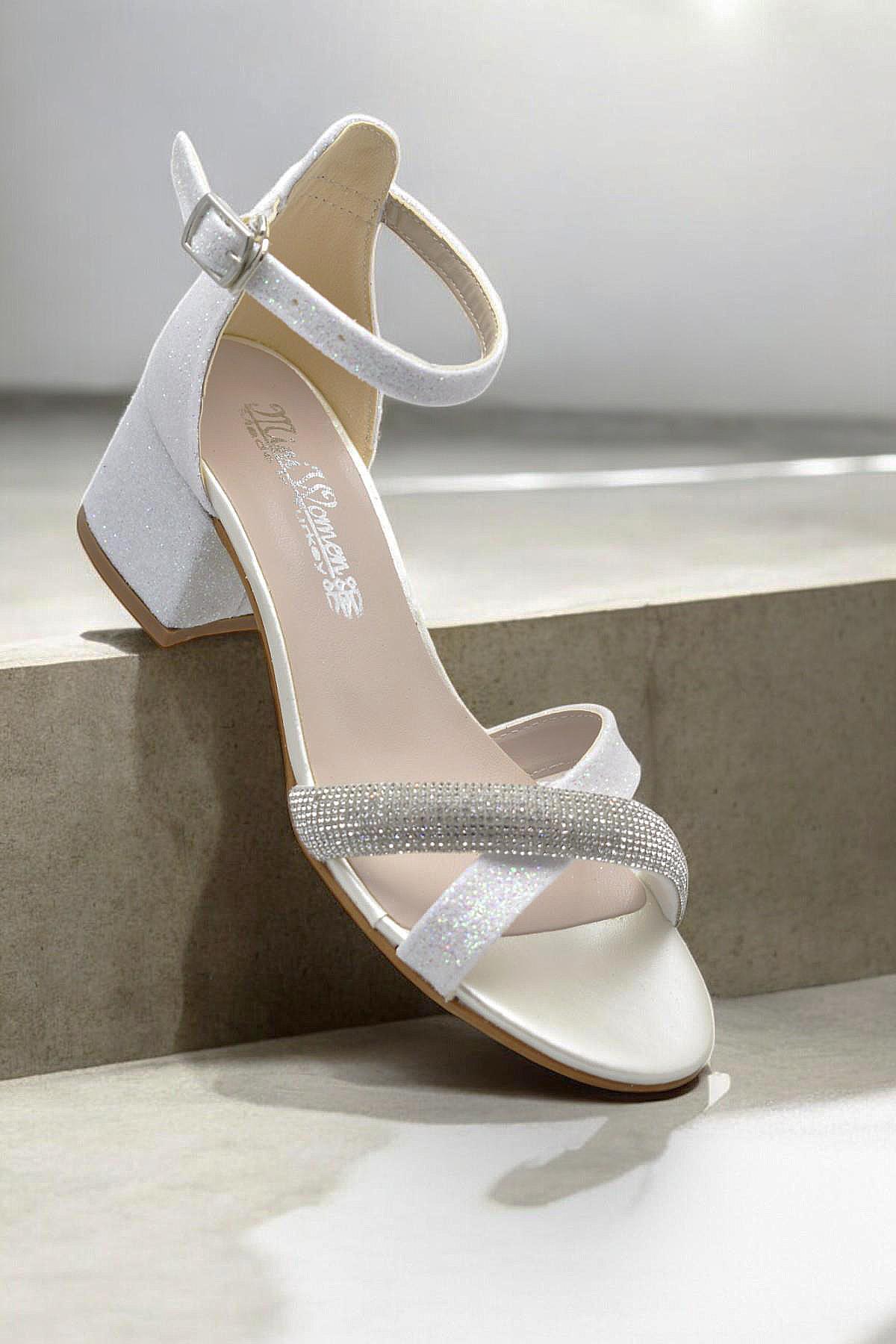 351 Abiye Kız Çocuk Topuklu Ayakkabı Taşlı Açık Kız Çocuk Nişan Abiye Ayakkabısı - Görsel 5