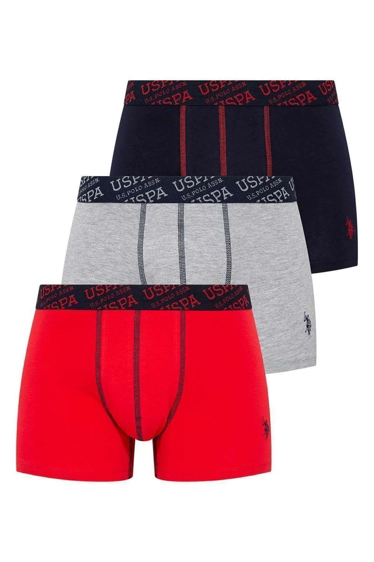 Erkek 3'lü Kırmızı-Gri-Lacivert Boxer Set