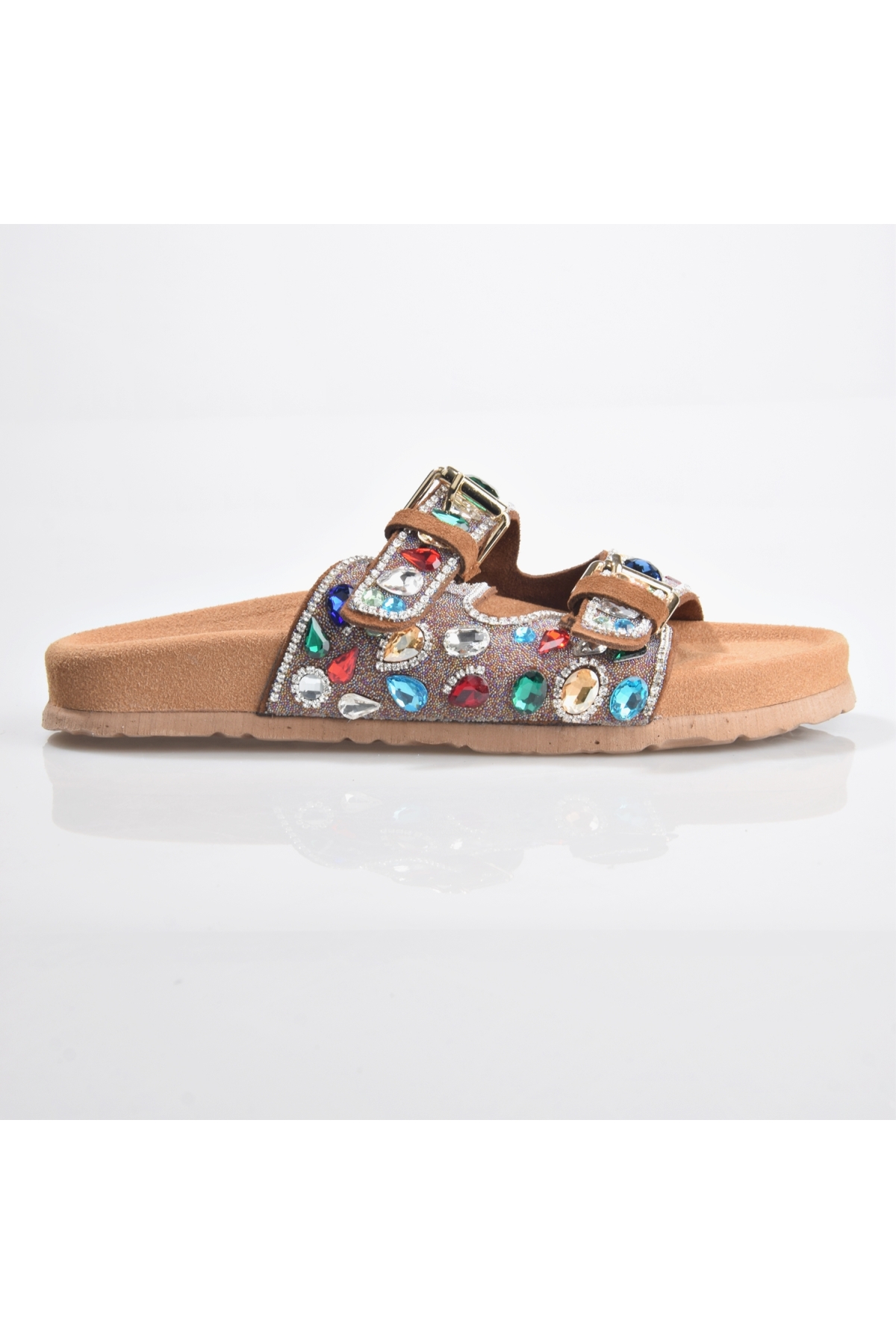 8028 Kadın Taşlı Deri Terlik - Görsel 2