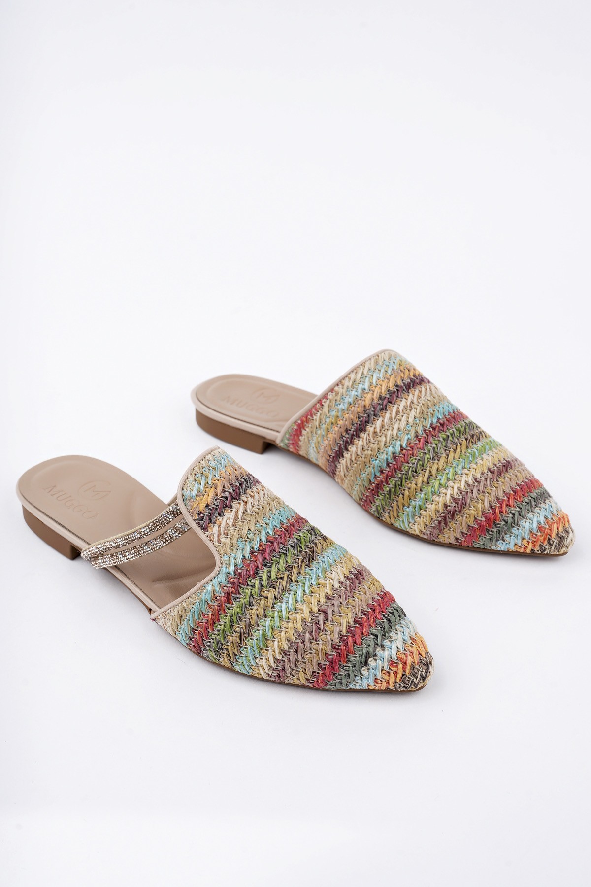 JAYLİN Önü Kapalı Kadın Taşlı Günlük Hasır Terlik - Görsel 9