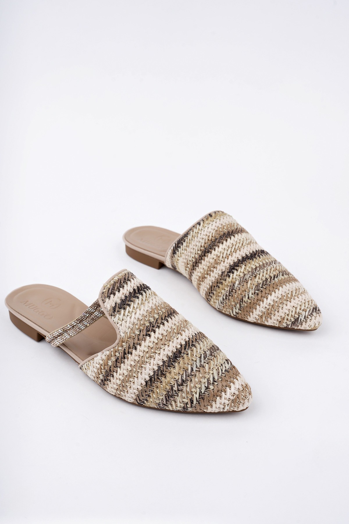 JAYLİN Önü Kapalı Kadın Taşlı Günlük Hasır Terlik - Görsel 9