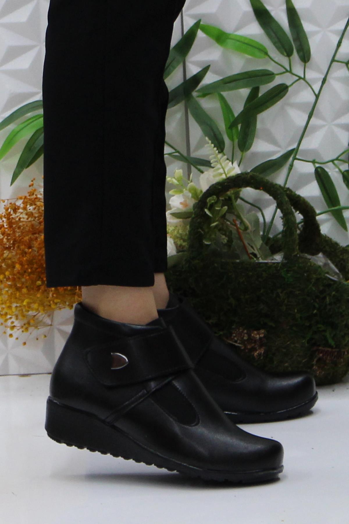 3254 03 Siyah Çırtlı Kaymaz Taban Rahat Günlük Kadın Bot - Görsel 2