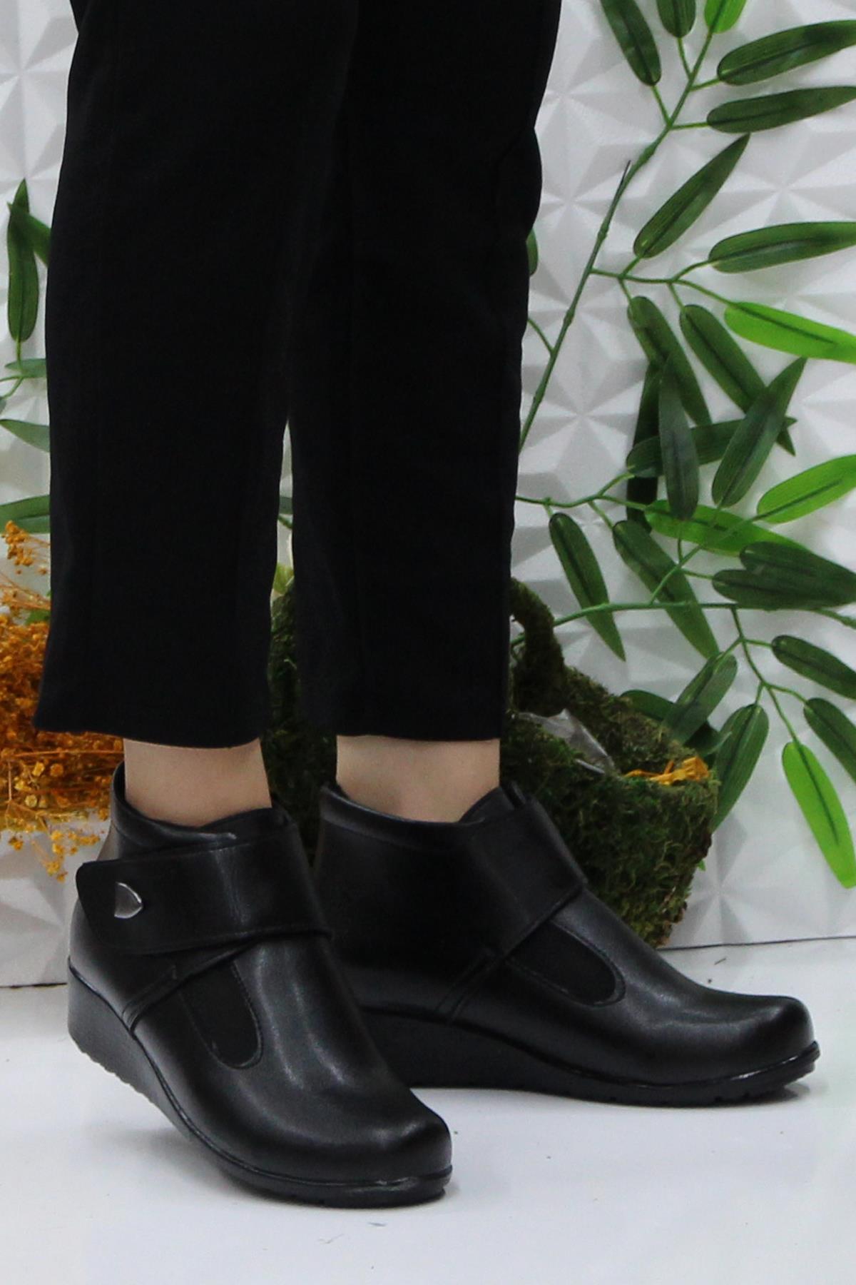 3254 03 Siyah Çırtlı Kaymaz Taban Rahat Günlük Kadın Bot - Görsel 3