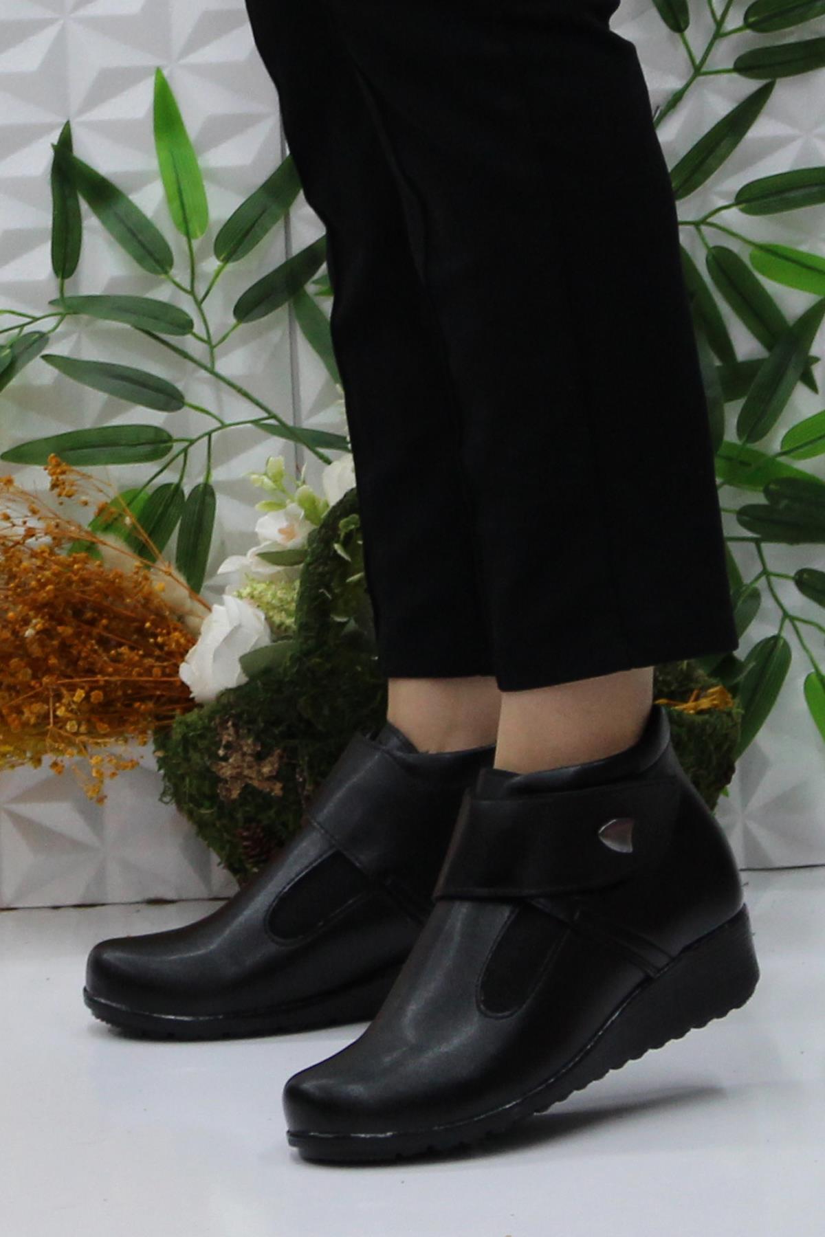3254 03 Siyah Çırtlı Kaymaz Taban Rahat Günlük Kadın Bot - Görsel 4