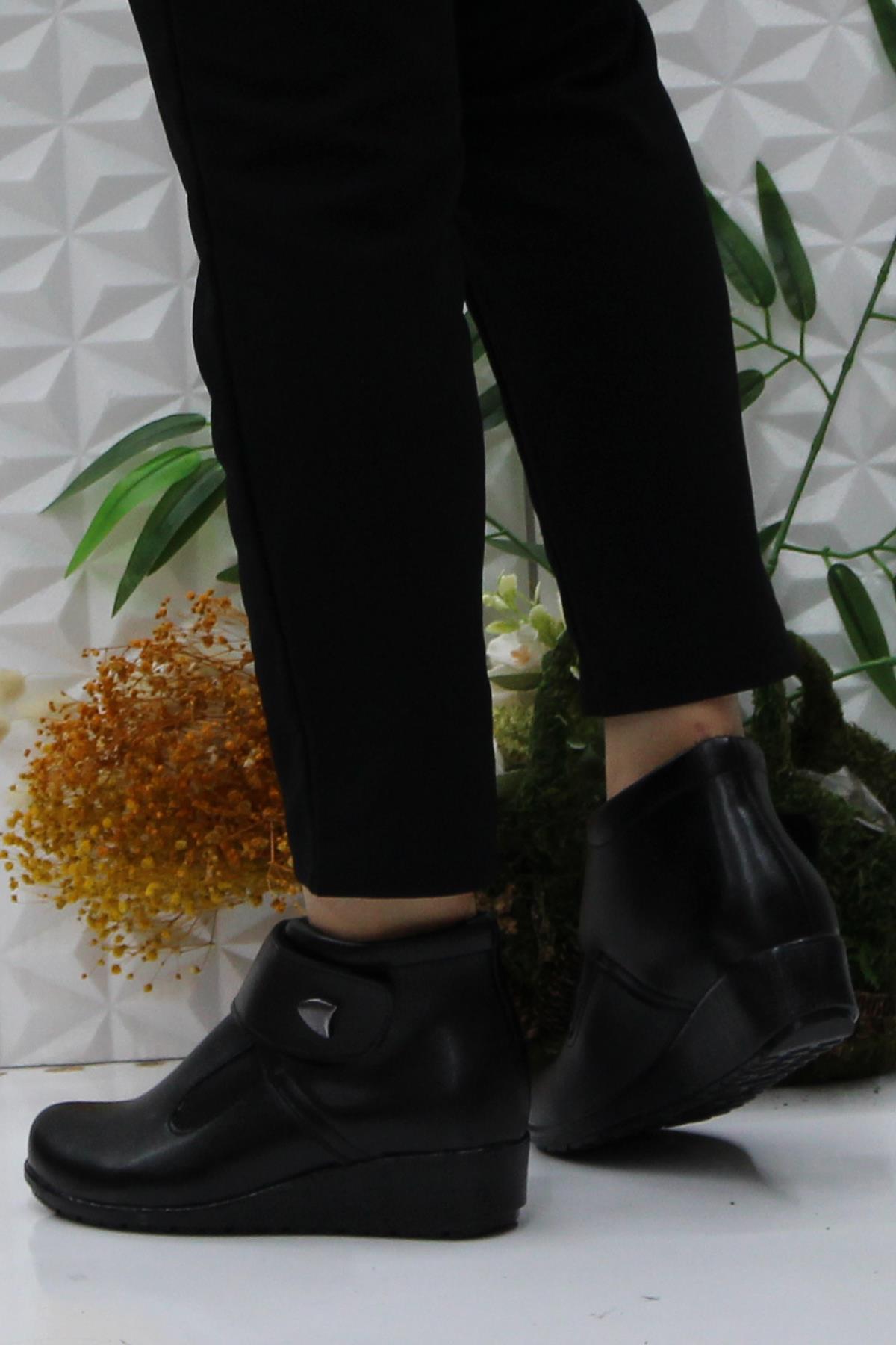 3254 03 Siyah Çırtlı Kaymaz Taban Rahat Günlük Kadın Bot - Görsel 5