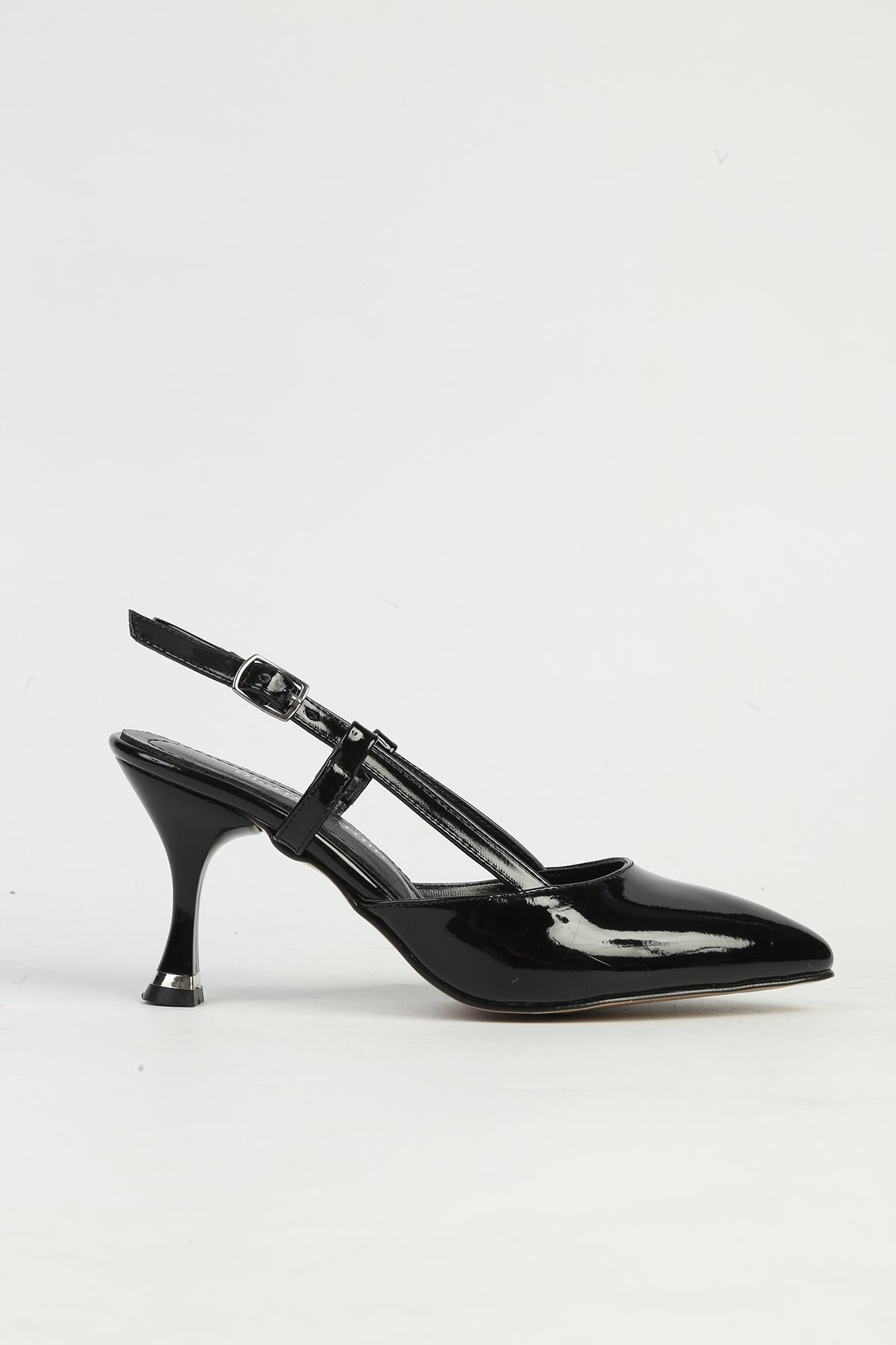 Siyah Rugan Kadın Topuklu Ayakkabı PC-54689 - Görsel 2