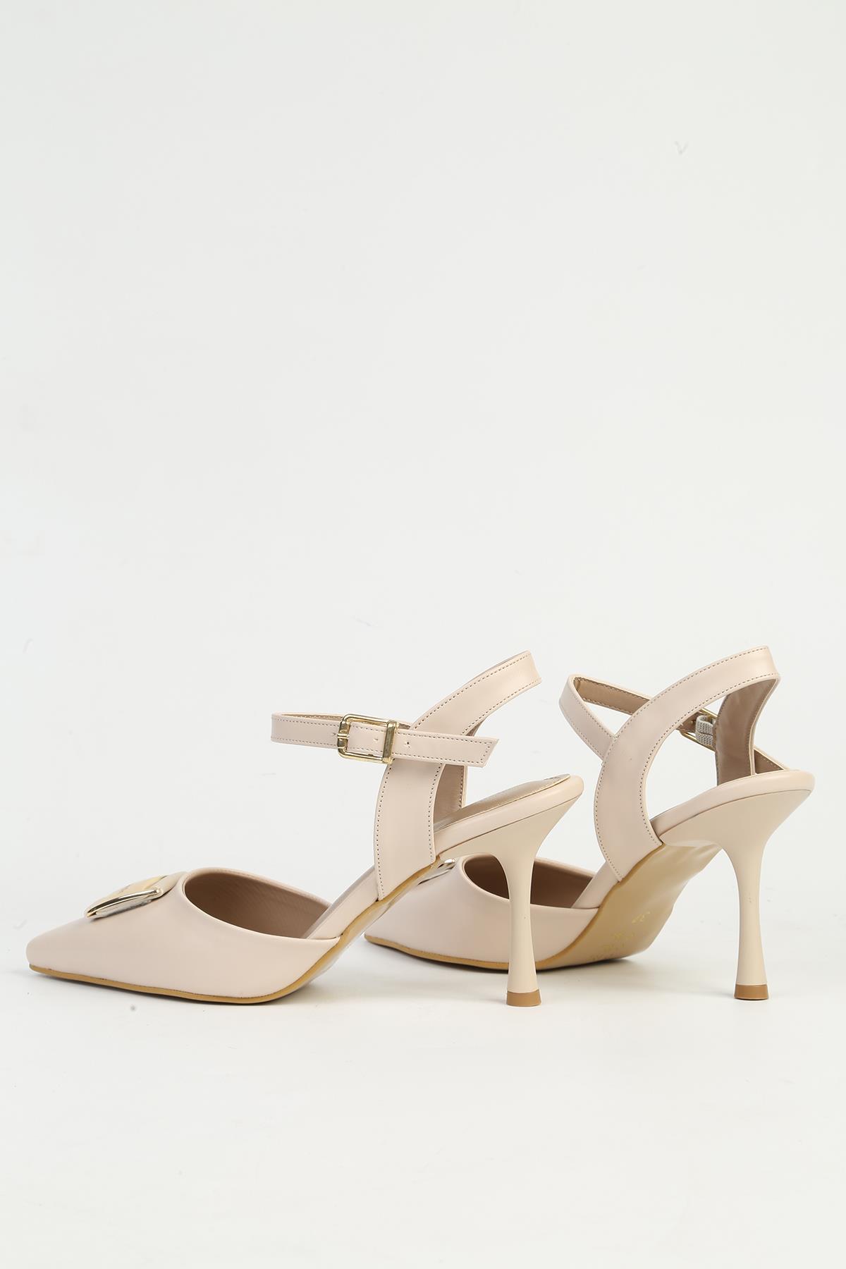 Krem Kadın Topuklu Ayakkabı PC-54717 - Görsel 4