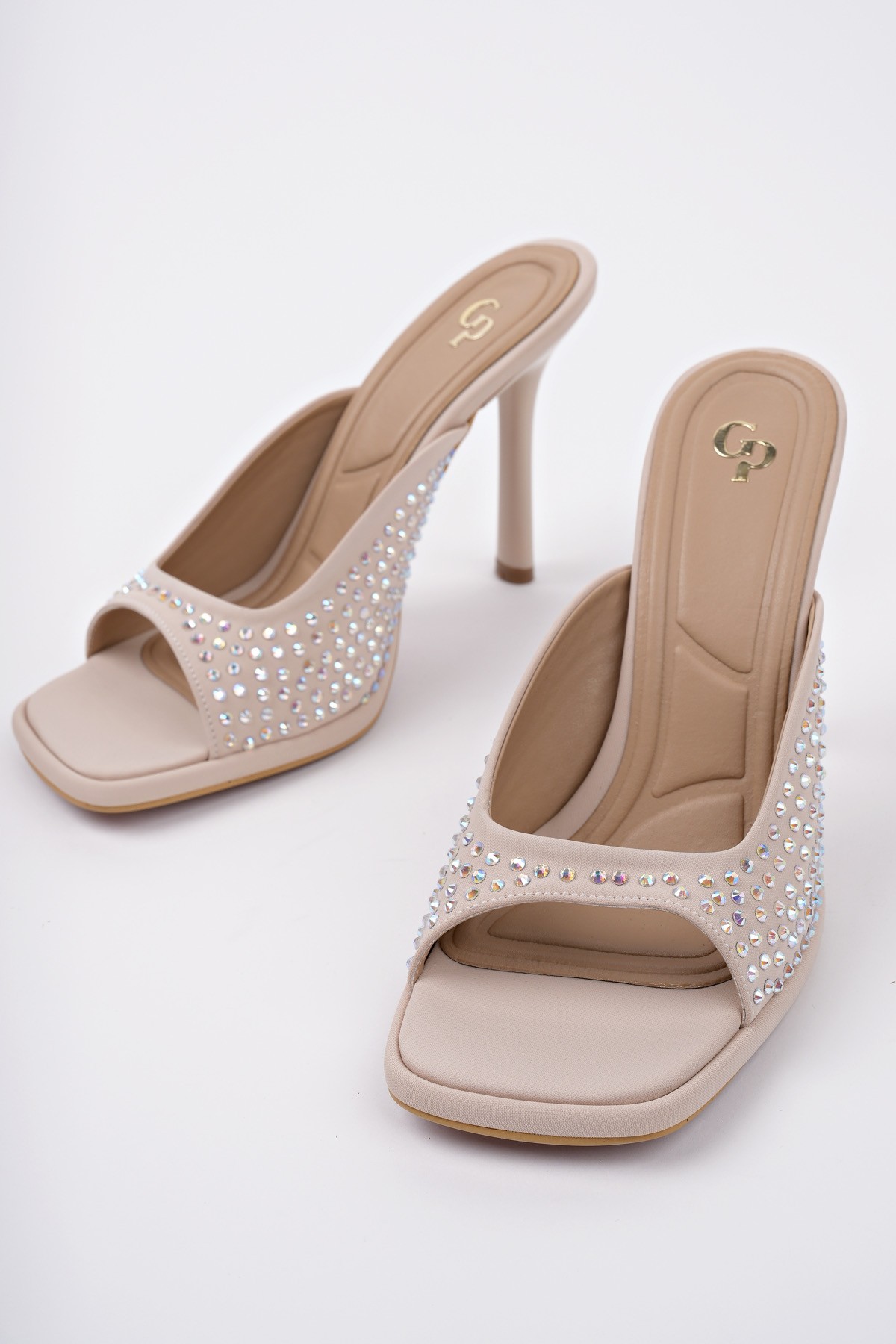 PUJA Küt Burun İnce Topuklu Taşlı Kadın Topuklu Terlik - Görsel 4